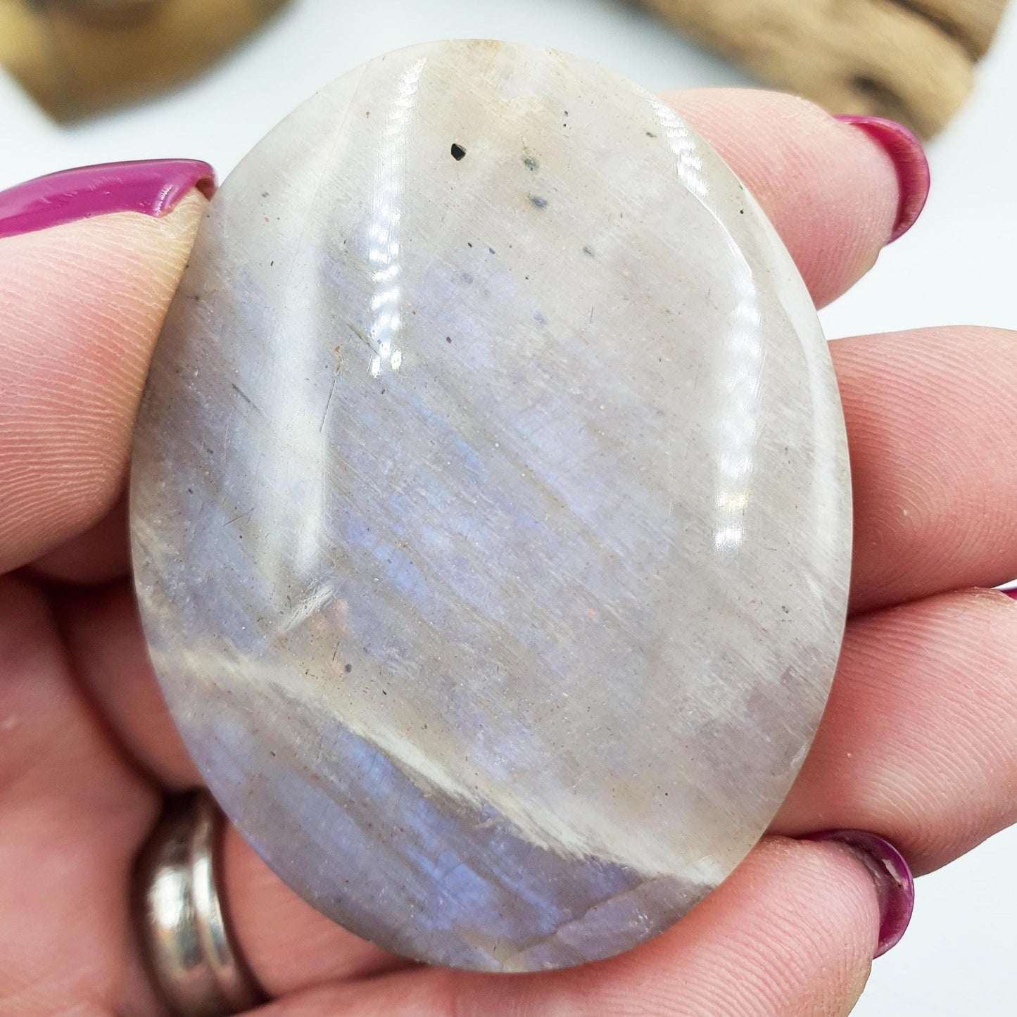 Beautiful Flashy Blue Moonstone and Sunstone Palm / Sunstone and Moonstone Palm Stone / Reiki Crystal / Meditation Palm - 50g