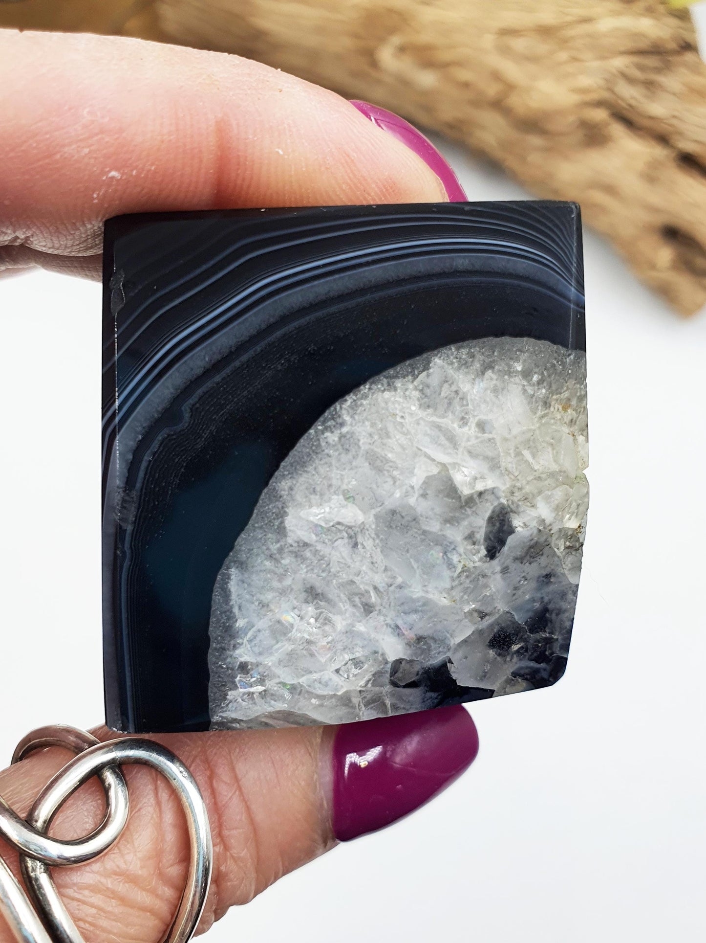 Black Banded Agate Drusy Cube / Black Striped Agate Crystal Cube / Black Agate Crystal Square - 165g