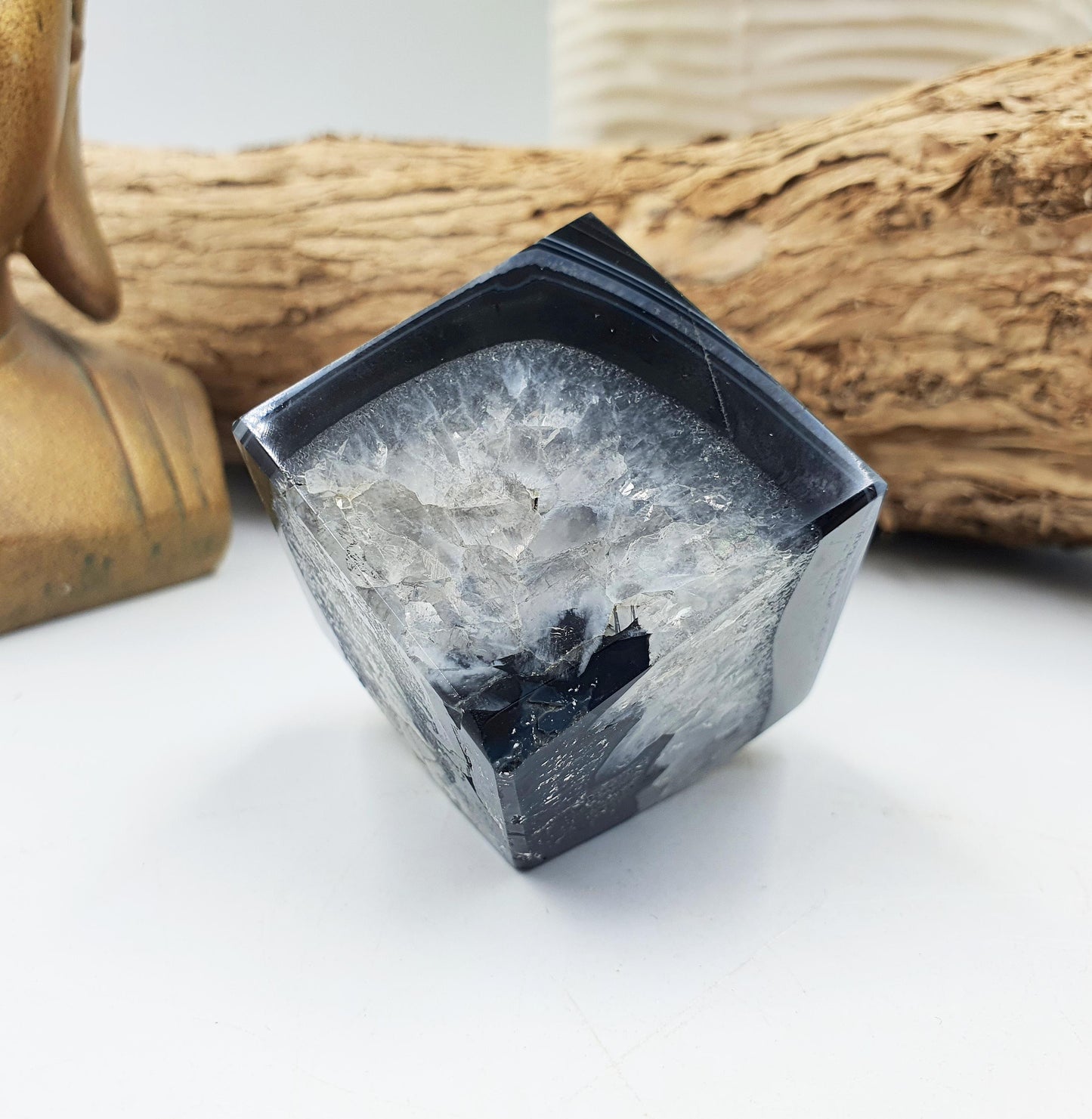 Black Banded Agate Drusy Cube / Black Striped Agate Crystal Cube / Black Agate Crystal Square - 165g