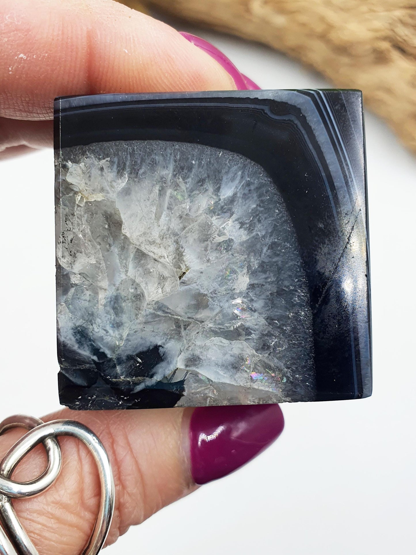 Black Banded Agate Drusy Cube / Black Striped Agate Crystal Cube / Black Agate Crystal Square - 165g