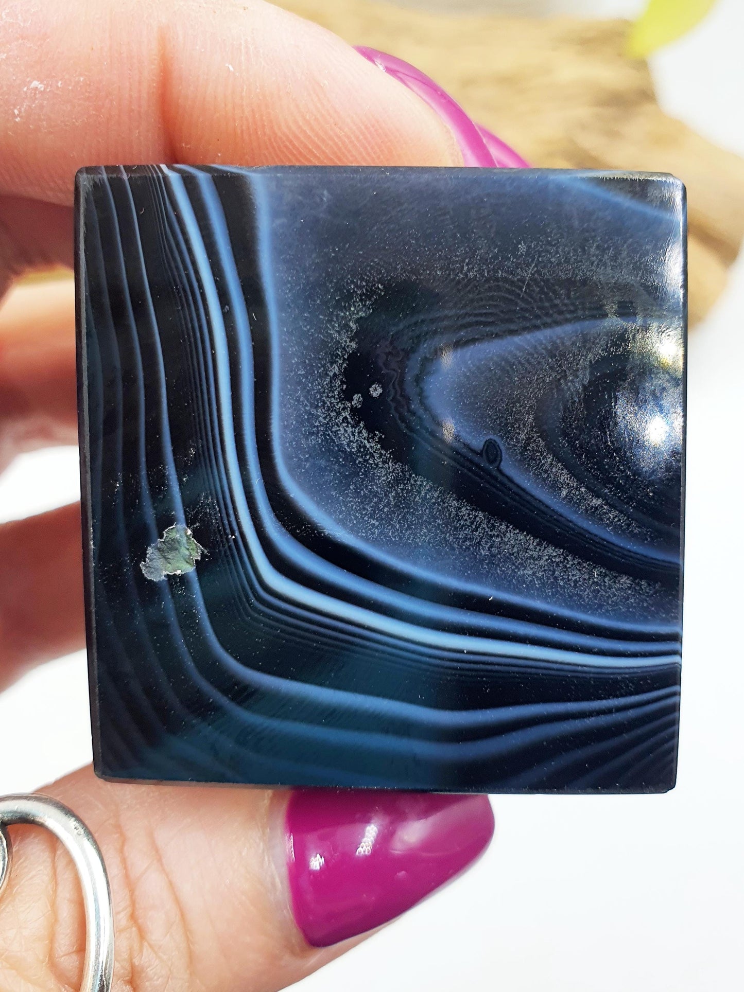 Black Banded Agate Drusy Cube / Black Striped Agate Crystal Cube / Black Agate Crystal Square - 165g