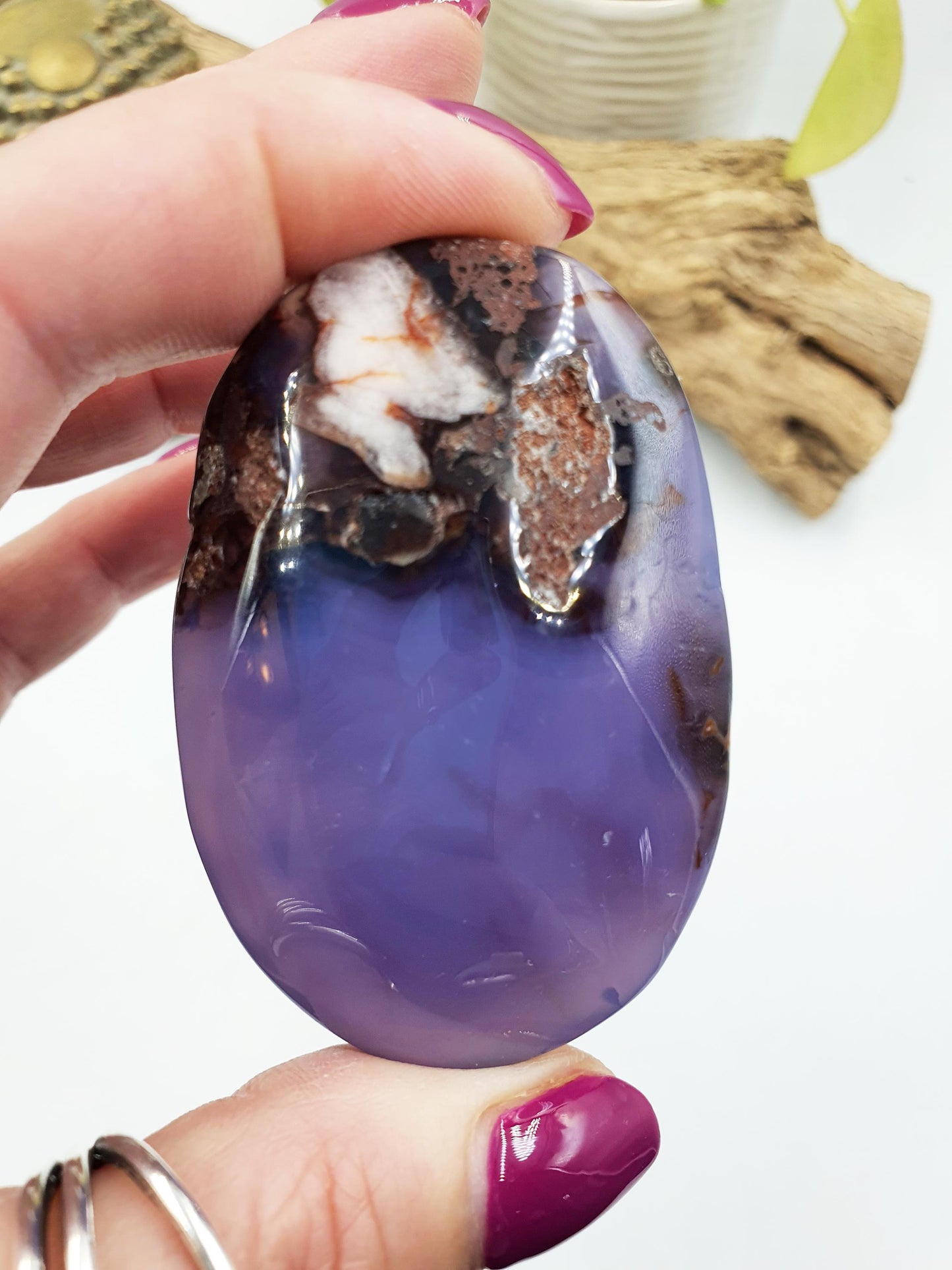 Beautiful Blue Flower Agate Palm / Sakura Agate Palm Stone / Blue Flower Agate Crystal / Meditation Palm - 70g