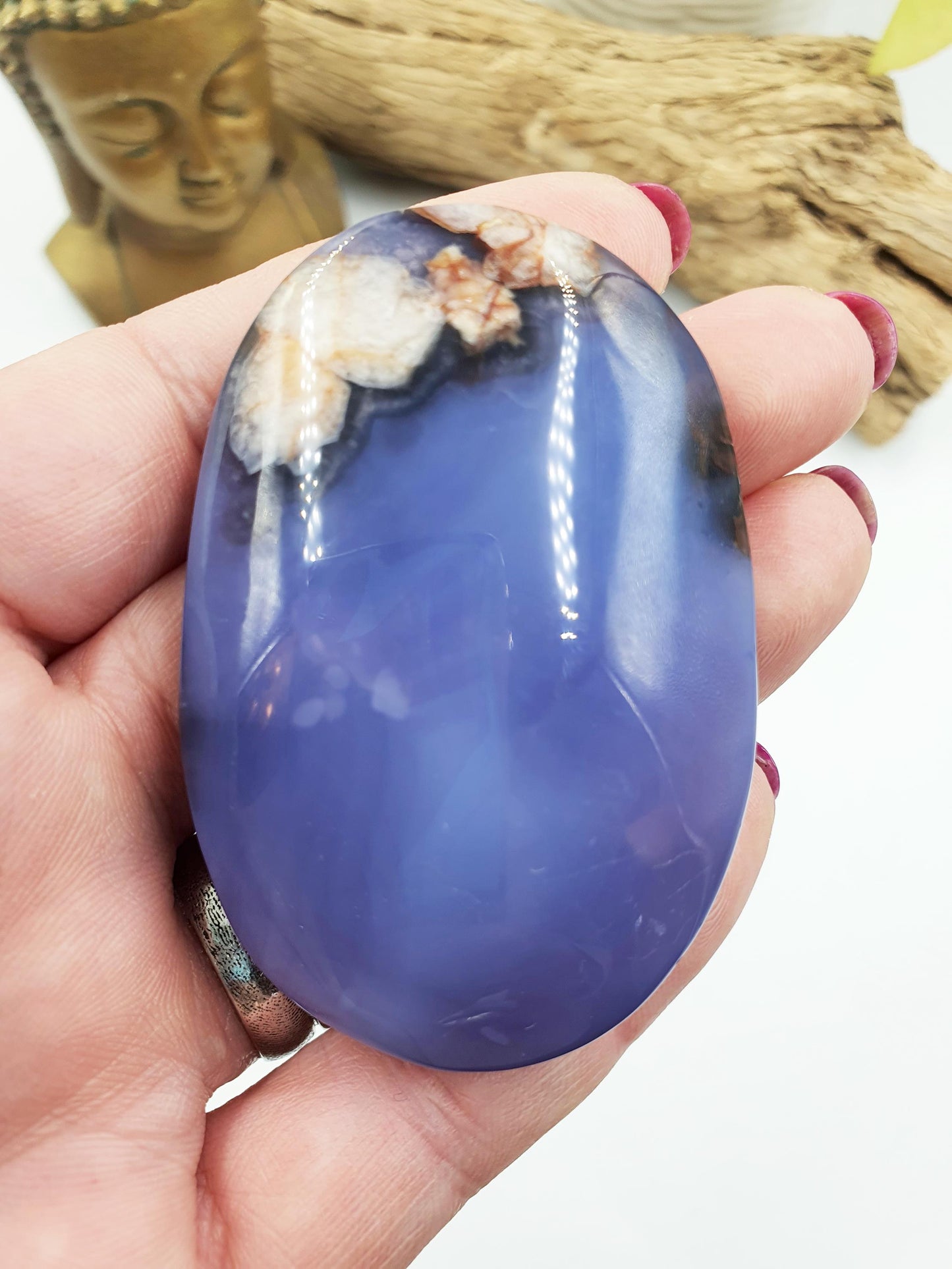 Beautiful Blue Flower Agate Palm / Sakura Agate Palm Stone / Blue Flower Agate Crystal / Meditation Palm - 70g