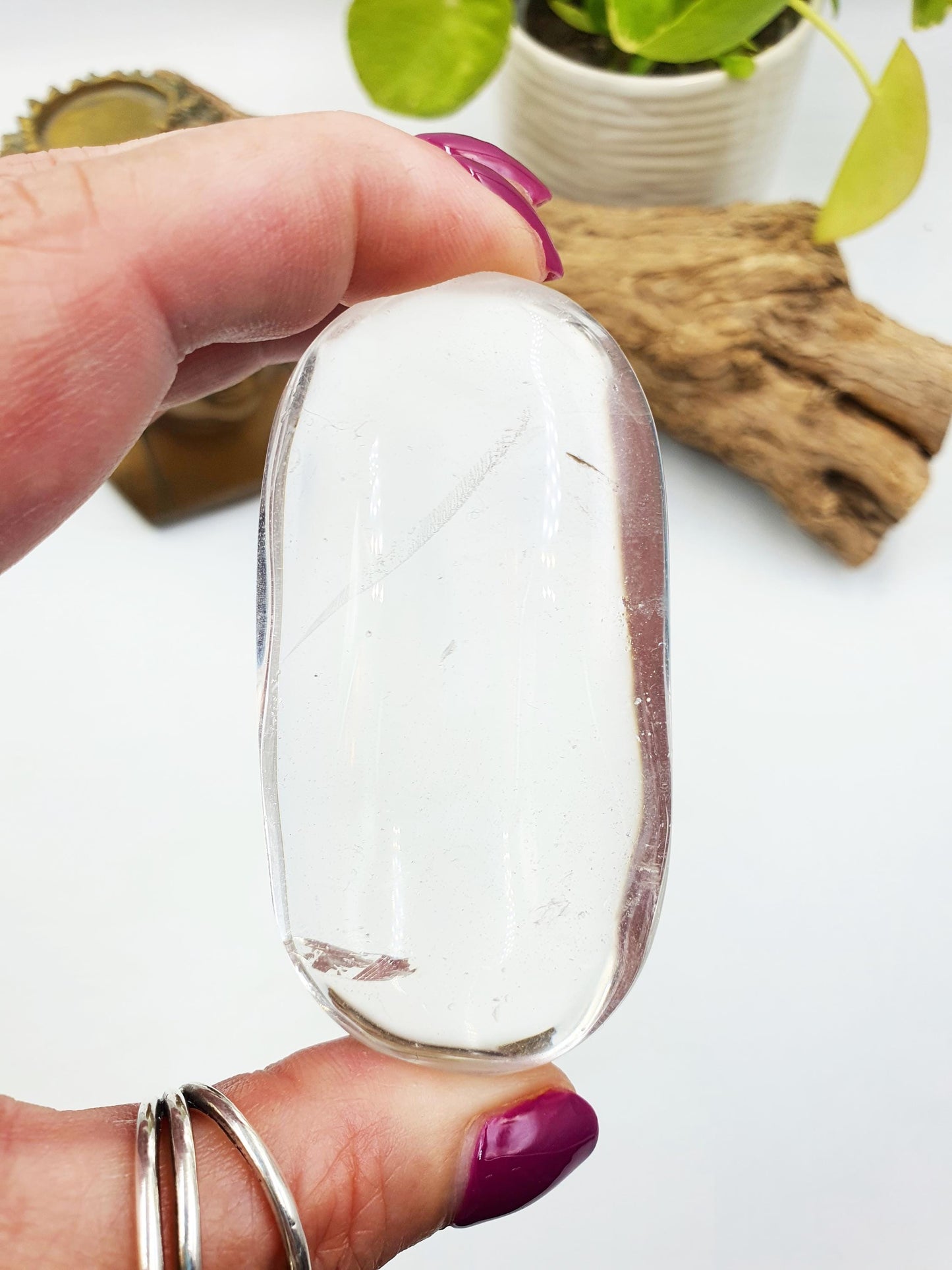 Beautiful Clear Quartz Palm/ Clear Quartz Palm Stone with delicate inclusions / Meditation Palm / Reiki Crystal Palm - 100g