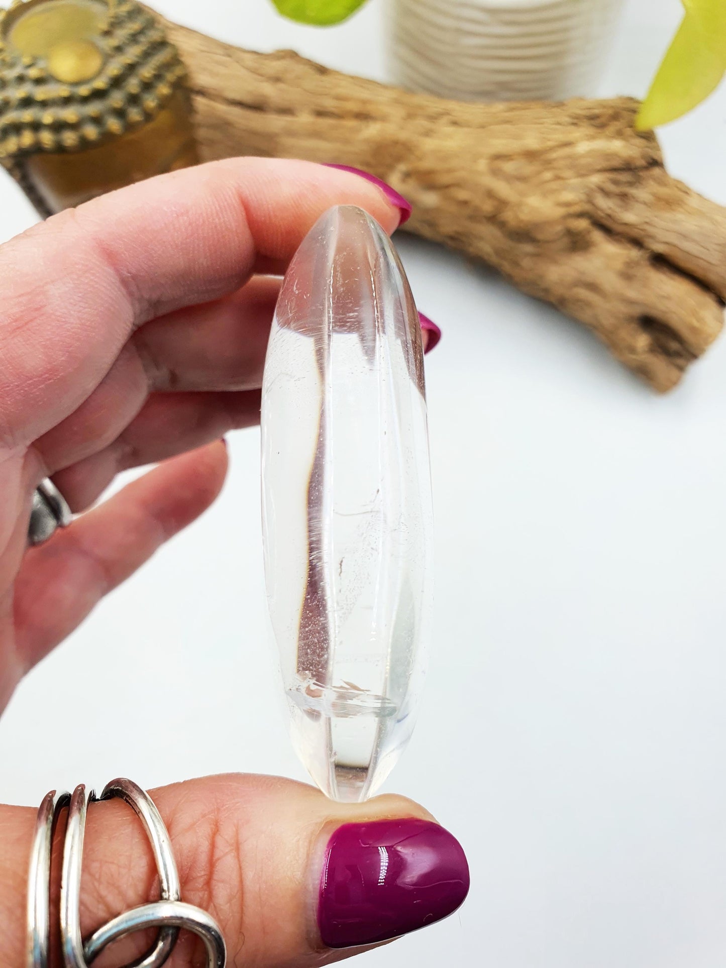 Beautiful Clear Quartz Palm/ Clear Quartz Palm Stone with delicate inclusions / Meditation Palm / Reiki Crystal Palm - 100g