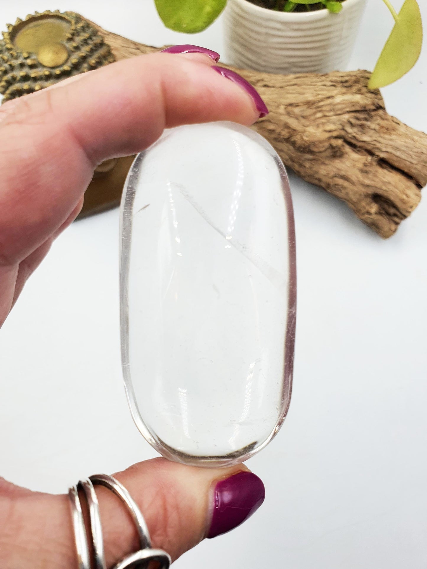 Beautiful Clear Quartz Palm/ Clear Quartz Palm Stone with delicate inclusions / Meditation Palm / Reiki Crystal Palm - 100g