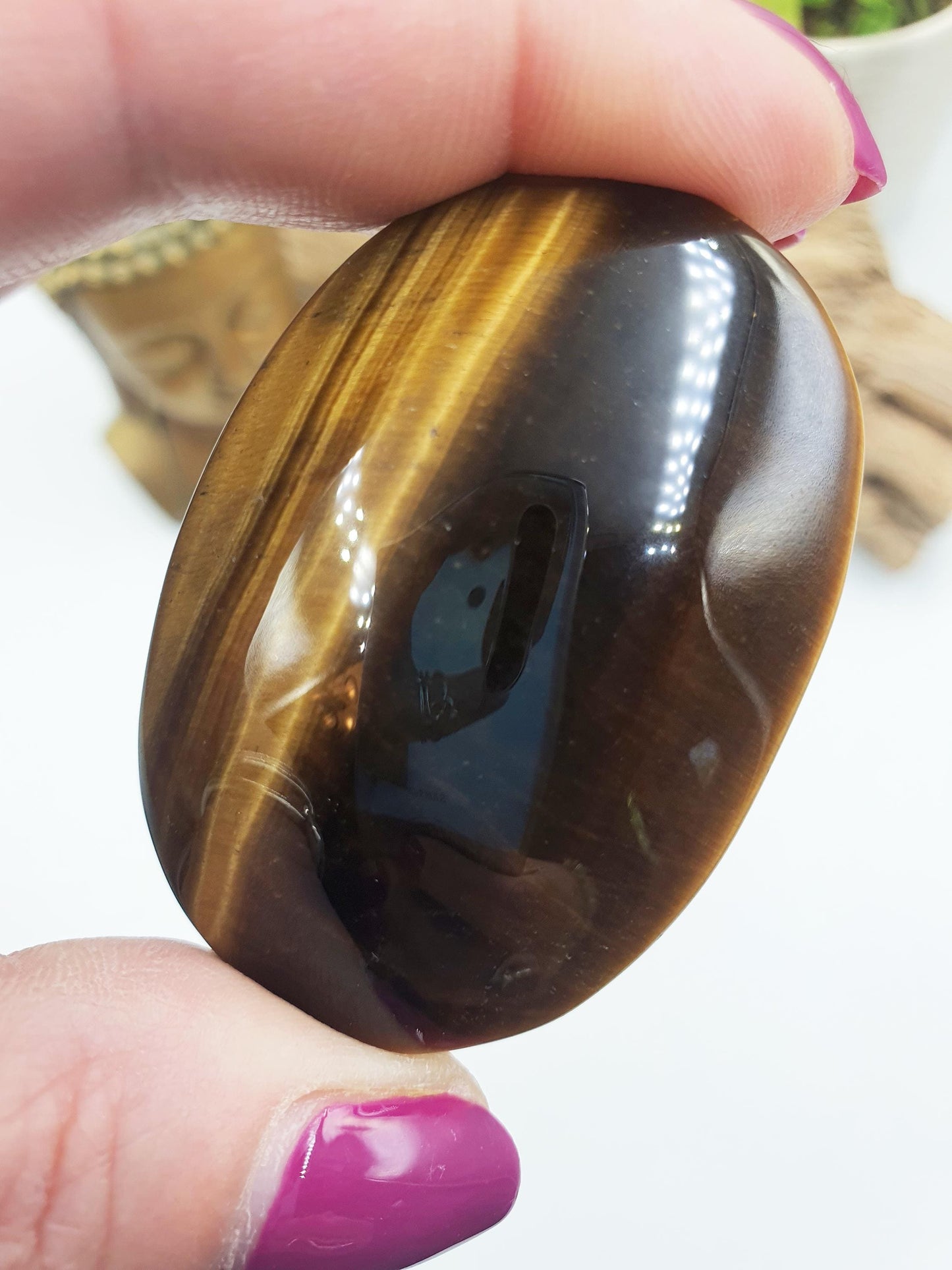 High Grade Yellow Tigers Eye Palm Stone - Protection & Courage Crystal - 70g