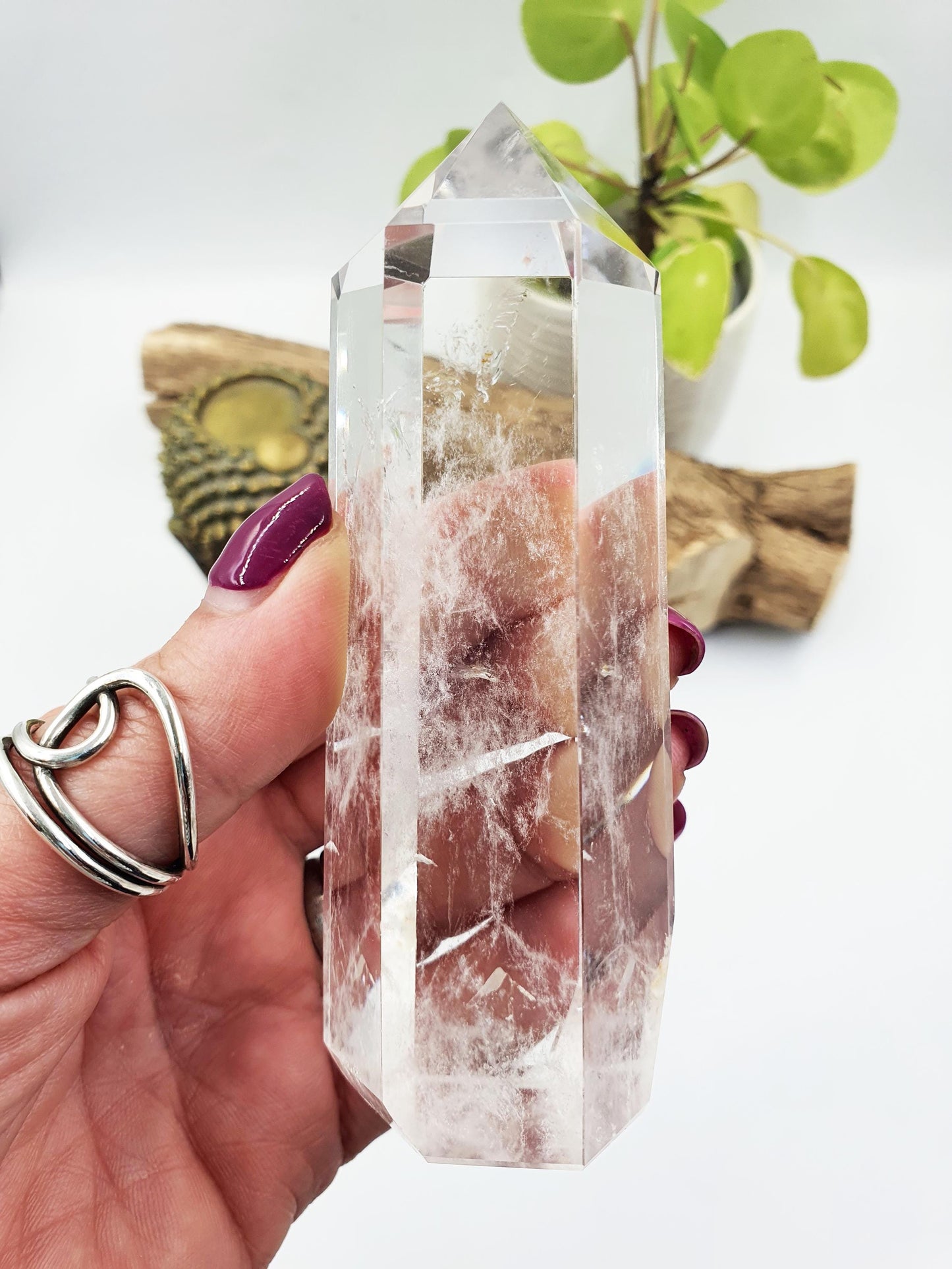 High Grade Clear Quartz Tower with garden inclusion: Energy Amplifying Healing Crystal - 265g