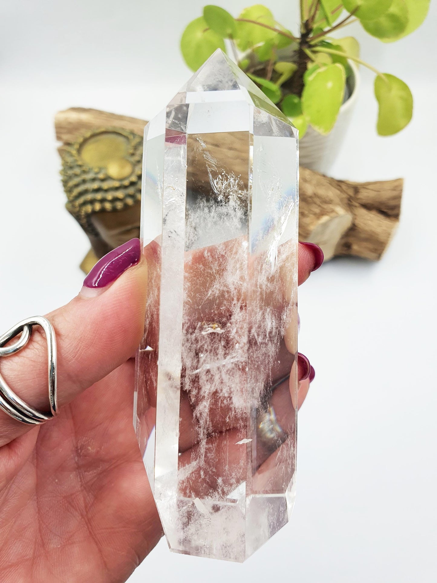 High Grade Clear Quartz Tower with garden inclusion: Energy Amplifying Healing Crystal - 265g