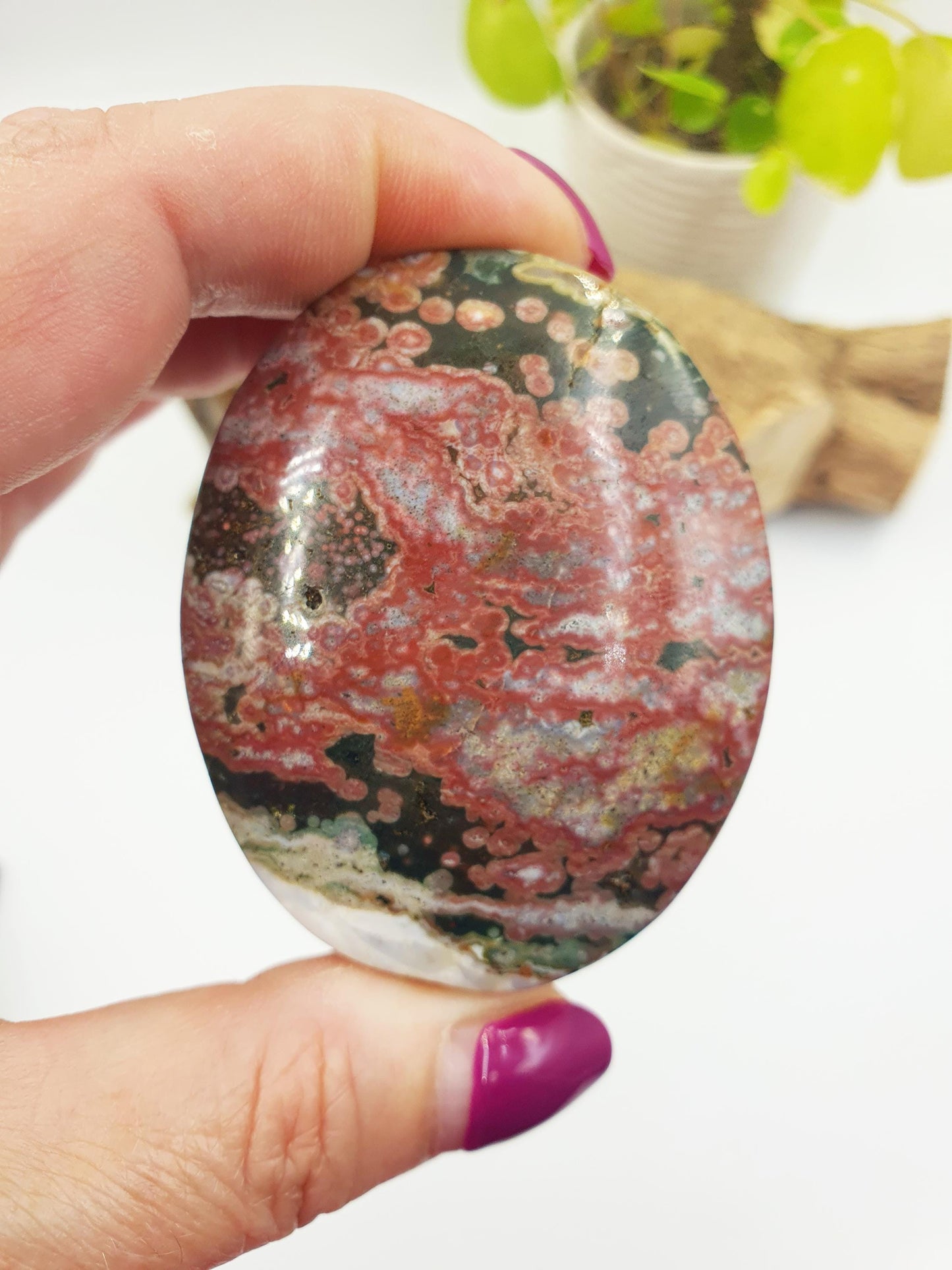 Orbicular Ocean Jasper Palm - Joy & Renewal Healing Crystal - 110g
