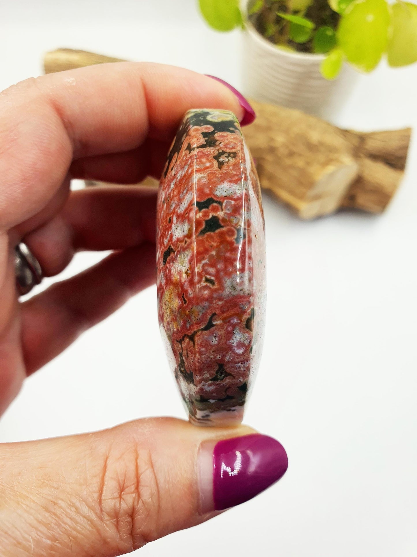 Orbicular Ocean Jasper Palm - Joy & Renewal Healing Crystal - 110g