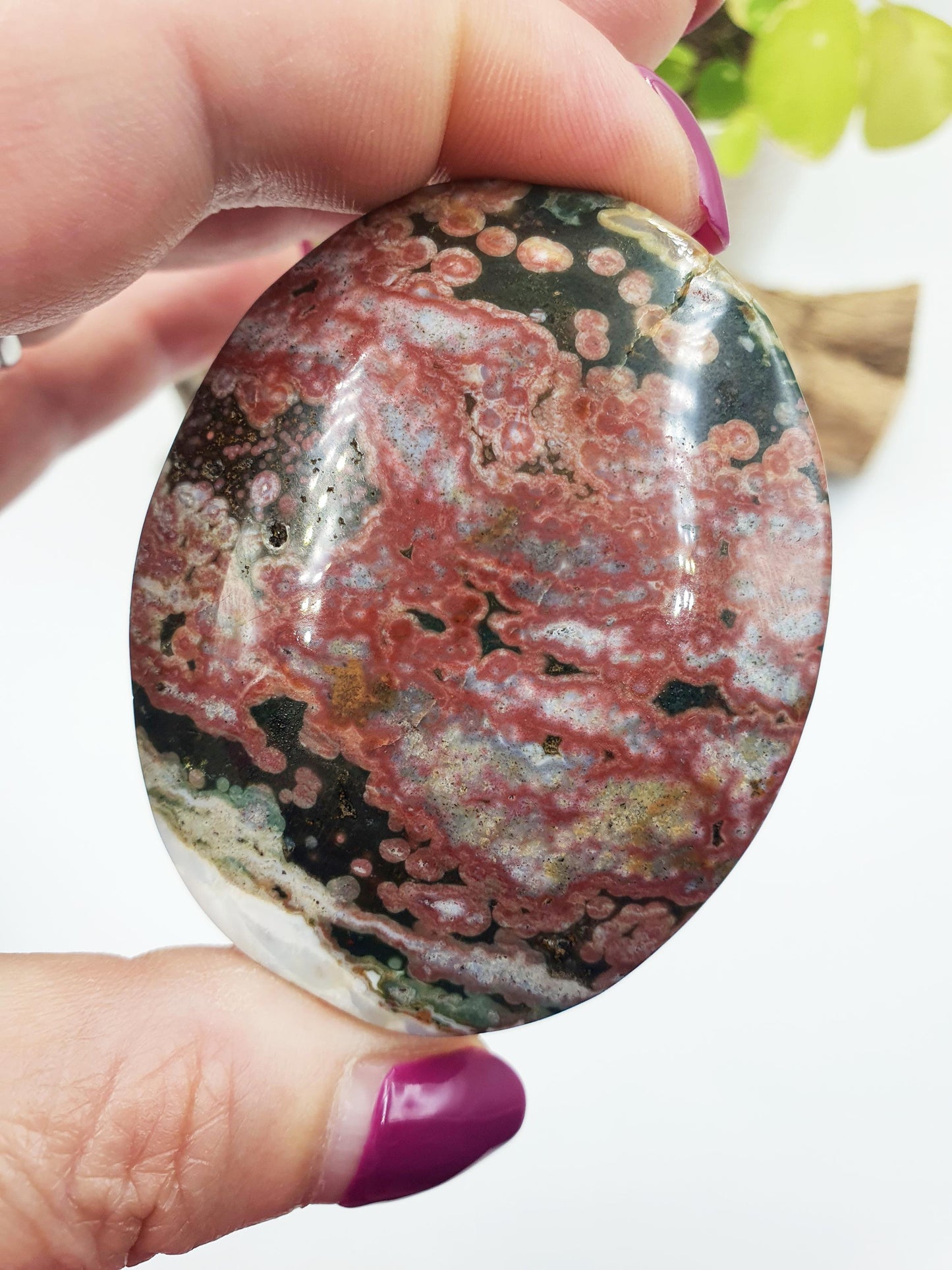 Orbicular Ocean Jasper Palm - Joy & Renewal Healing Crystal - 110g