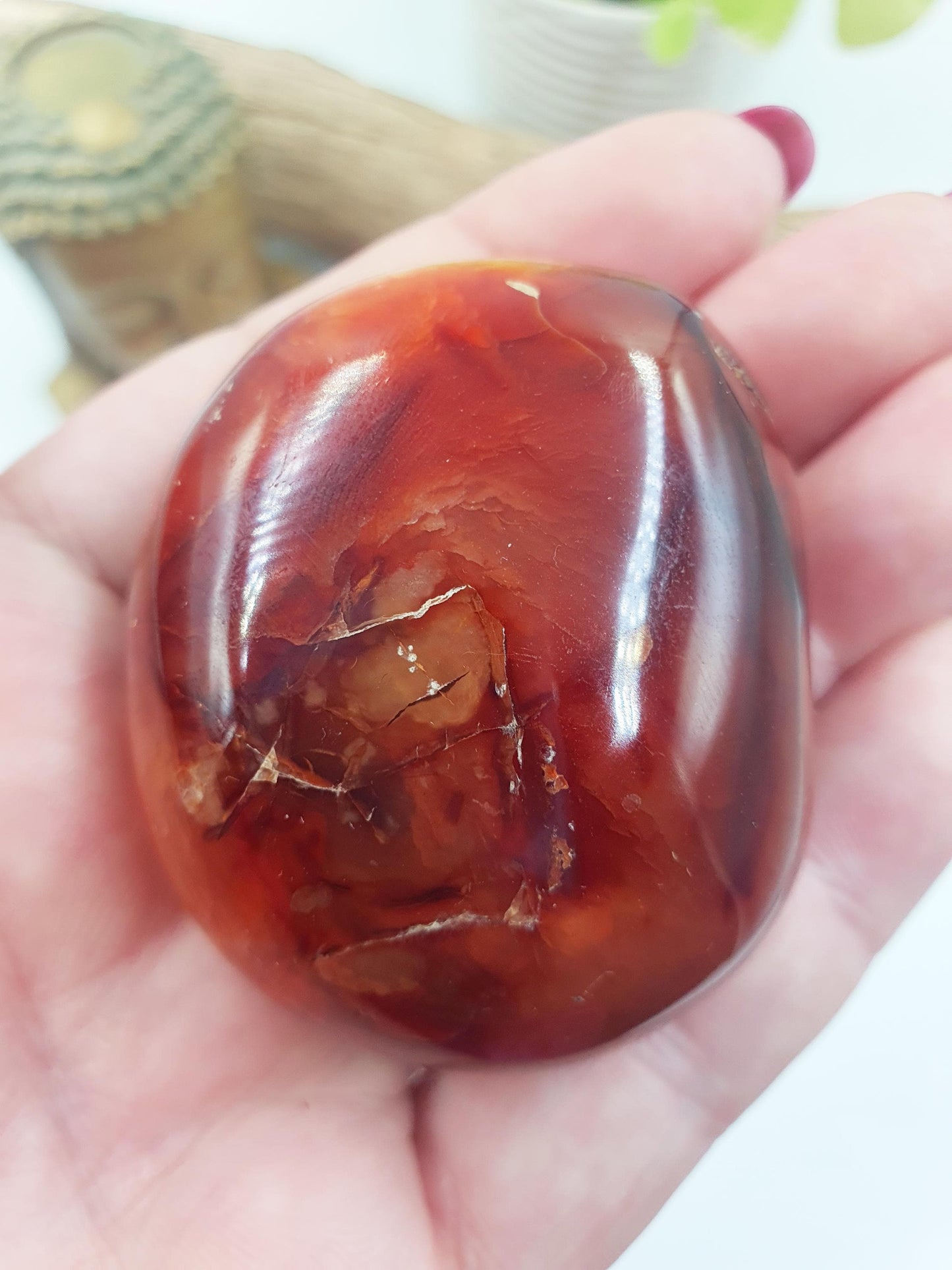 Carnelian Palm Stone - Vitality & Creativity Healing Crystal - 110g