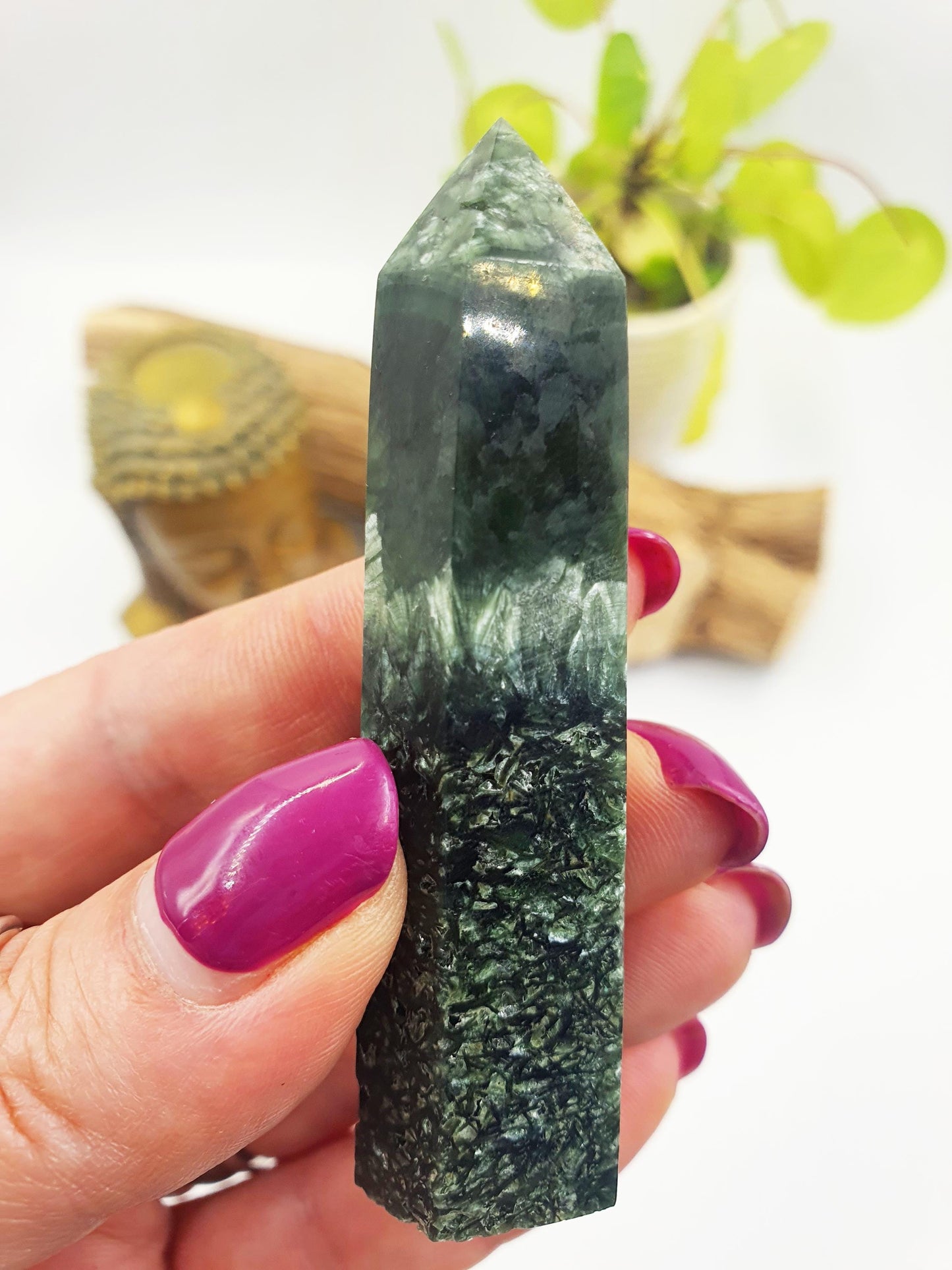 Flashy Seraphinite Tower - Angelic Connection & Heart Healing Crystal Point - 40g