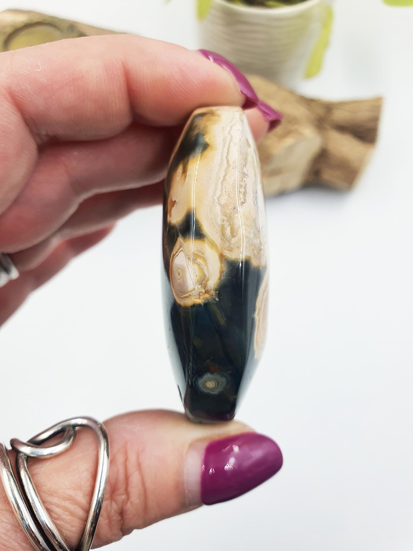 Unique Orbicular Ocean Jasper Palm - Joy & Renewal Healing Crystal - 85g