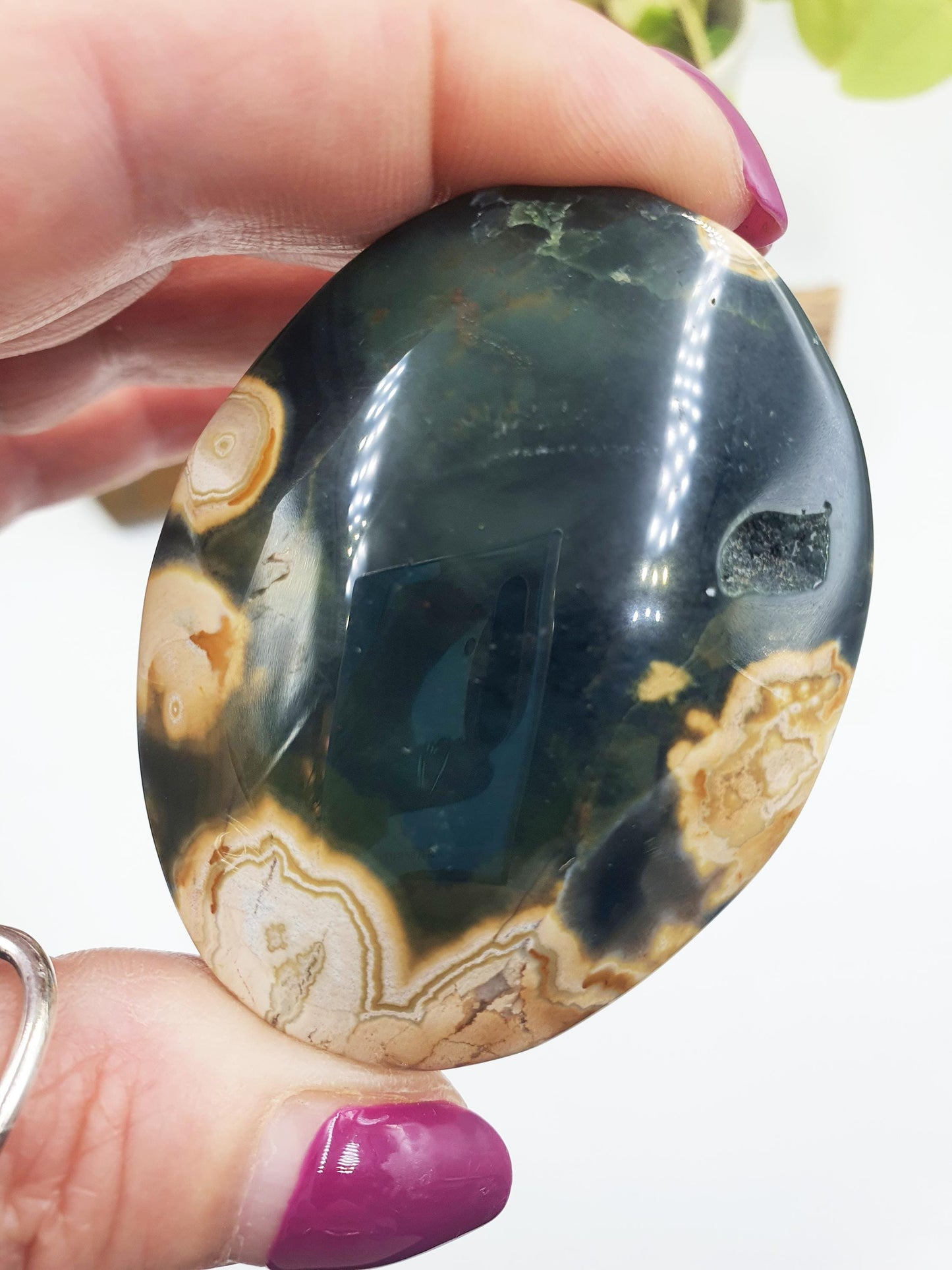 Unique Orbicular Ocean Jasper Palm - Joy & Renewal Healing Crystal - 85g