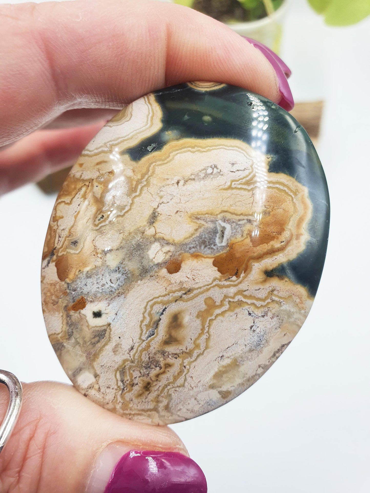 Unique Orbicular Ocean Jasper Palm - Joy & Renewal Healing Crystal - 85g