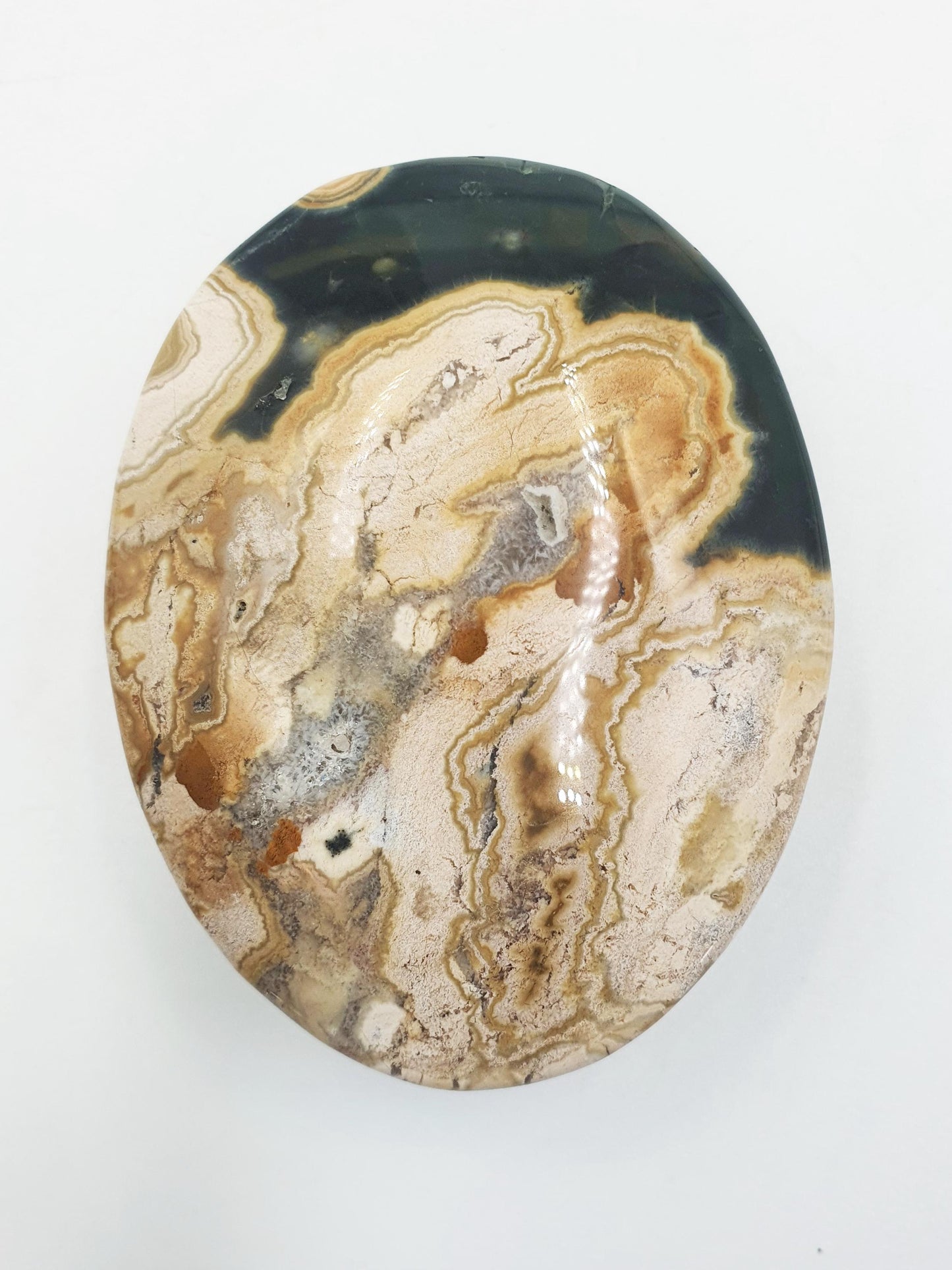 Unique Orbicular Ocean Jasper Palm - Joy & Renewal Healing Crystal - 85g