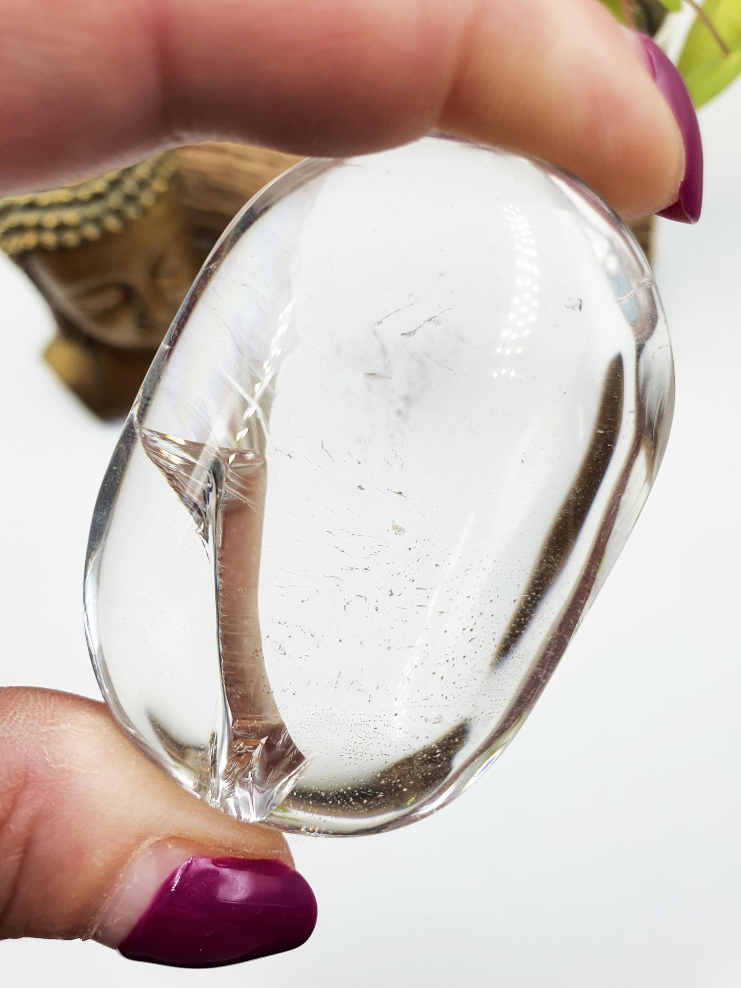 High Grade Clear Quartz Palm Stone with large Rainbows - Energy Amplifying Healing Crystal - 85g