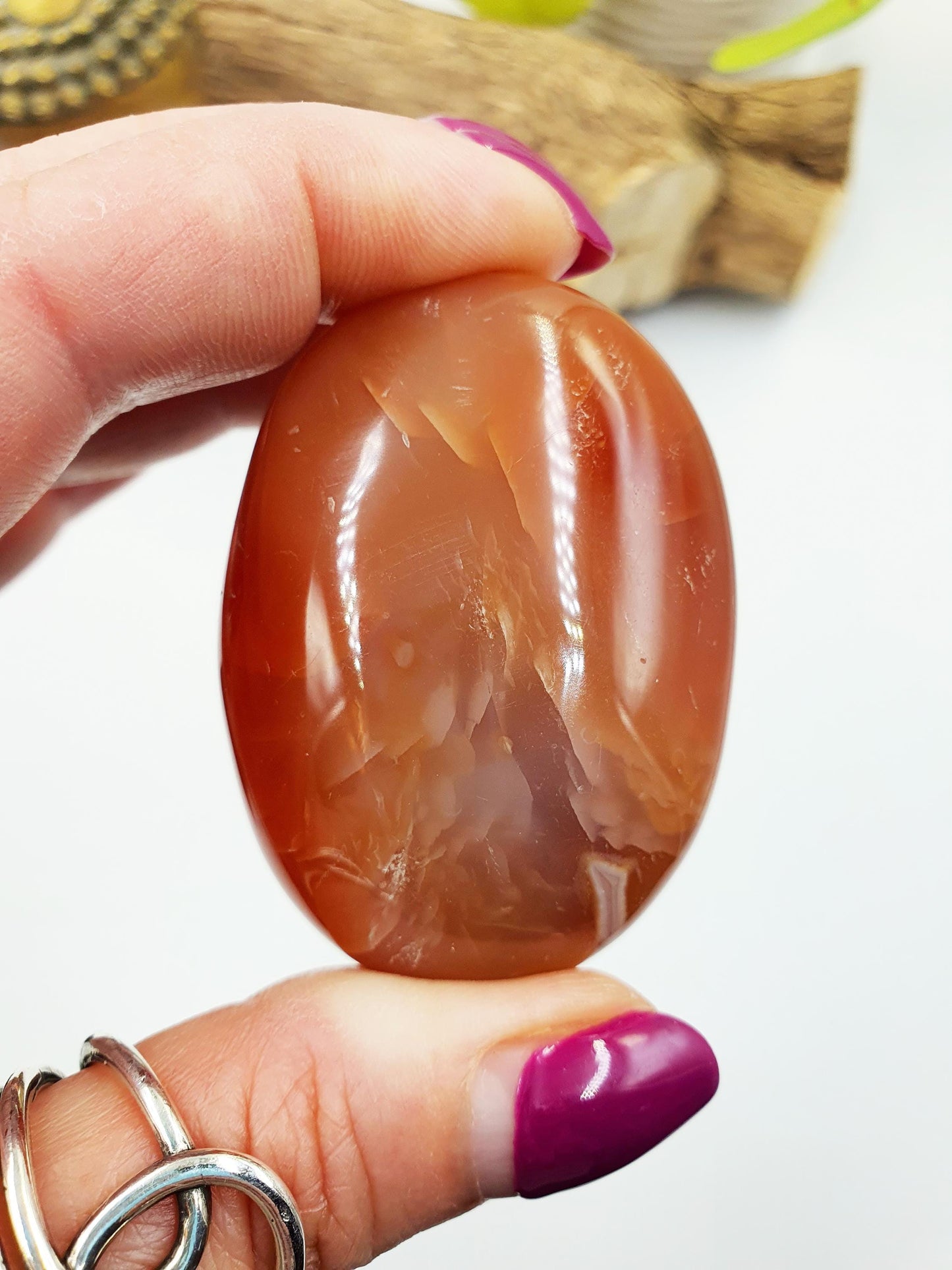 Carnelian Palm Stone - Vitality & Creative Healing Crystal - 80g