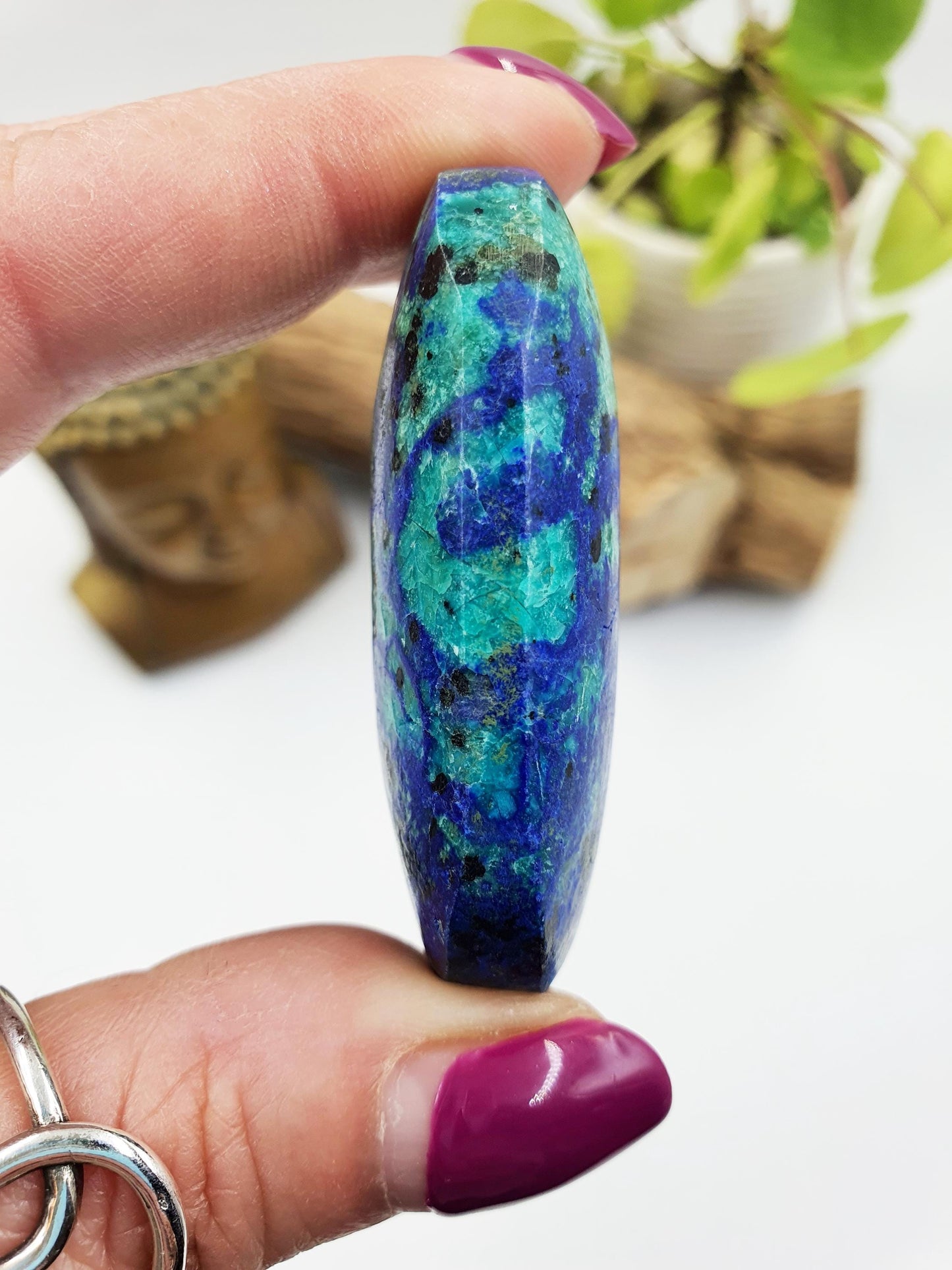 Rare Azurite Palm Stone - Intuition & Spiritual Insight Third Eye Chakra Crystal - 40g