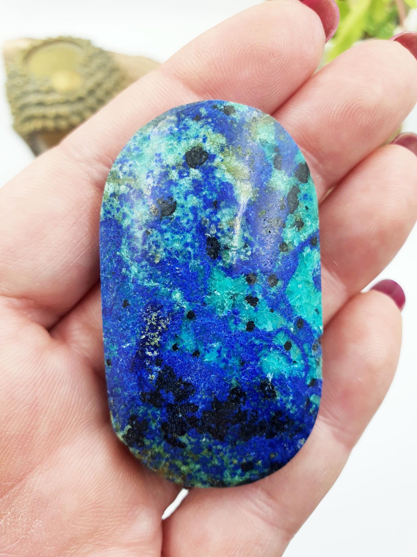 Rare Azurite Palm Stone - Intuition & Spiritual Insight Third Eye Chakra Crystal - 40g