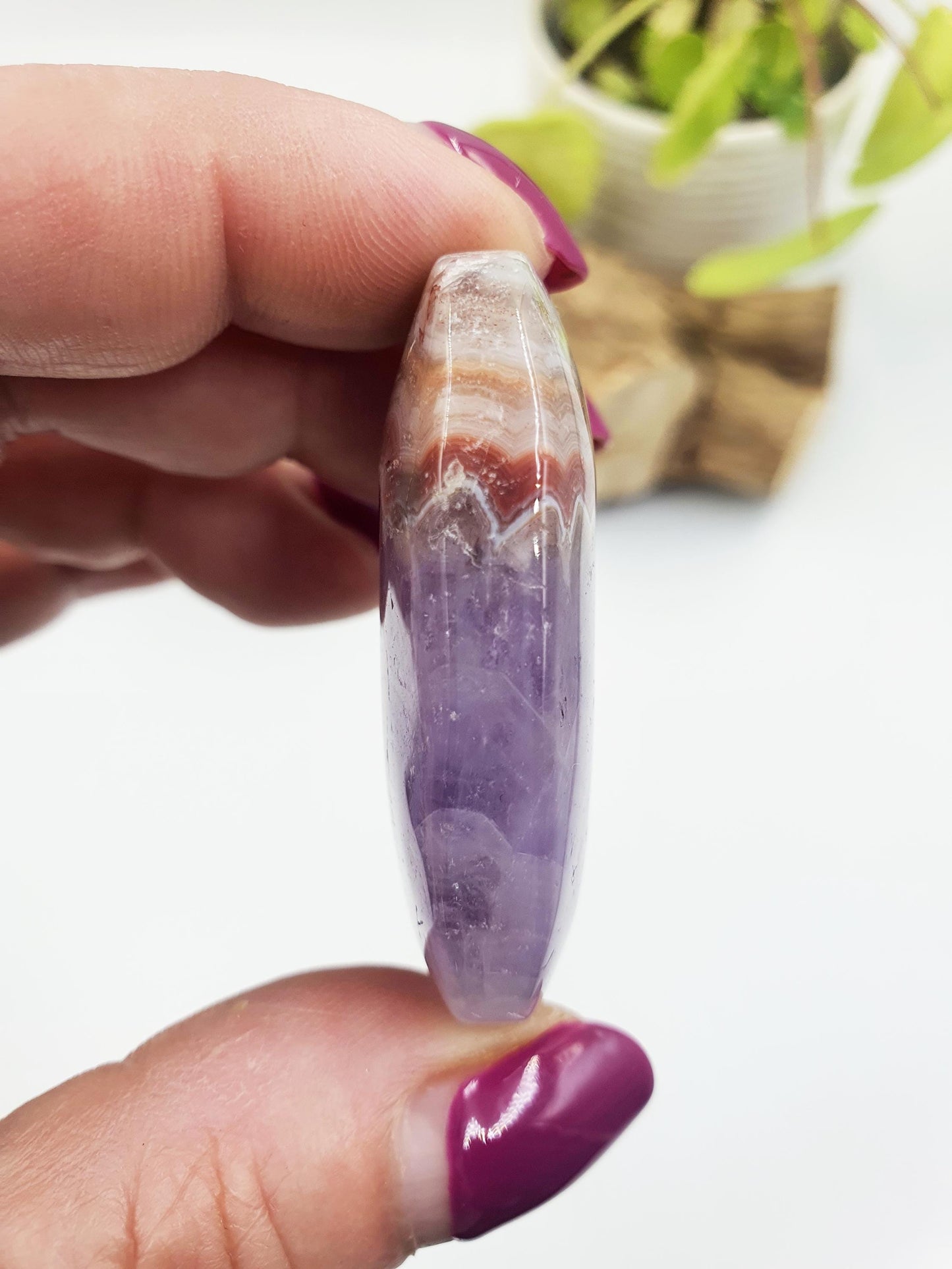 Amethyst Agate Palm Stone - Calming & Balancing Healing Crystal - 35g
