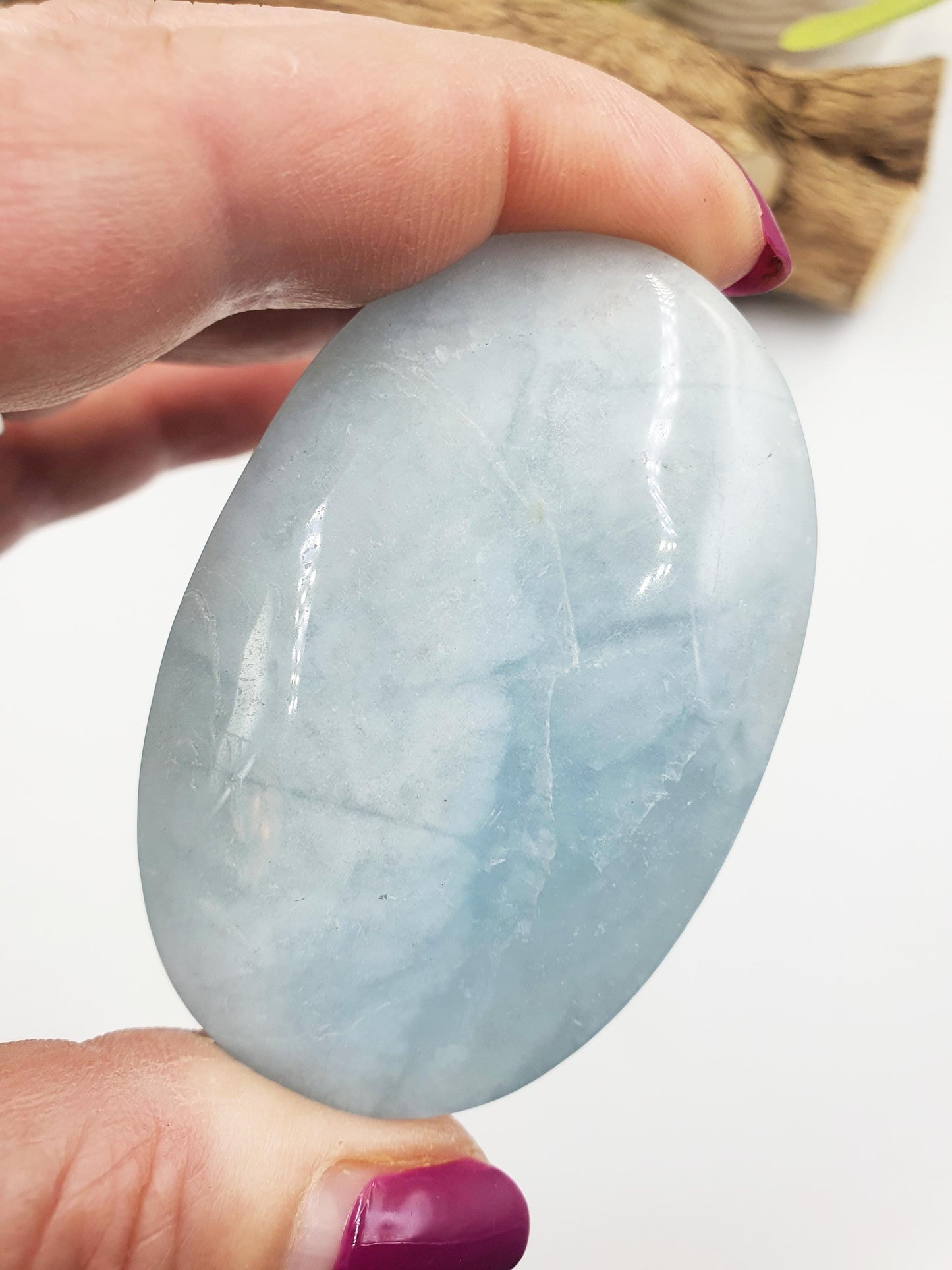 Flashy Aquamarine Palm Stone - Calming & Stress Relief Throat Chakra Crystal - 25g