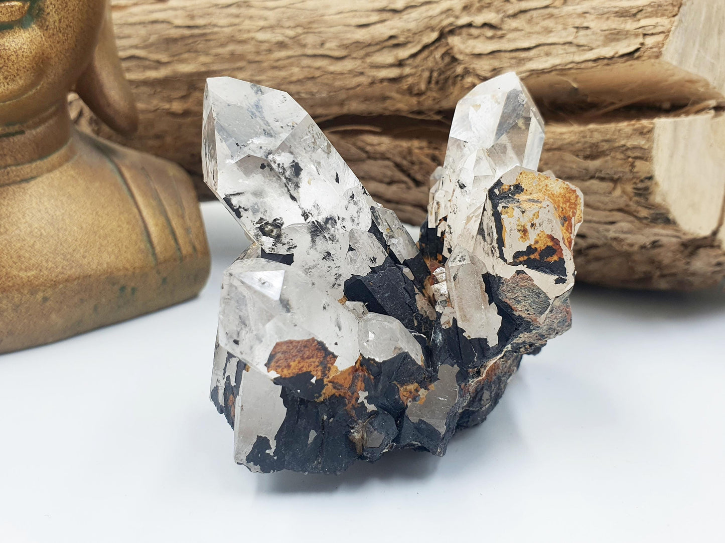 Clear Quartz and Hematite Cluster Specimen - Grounding & Amplifying Healing Raw Crystal, 155g
