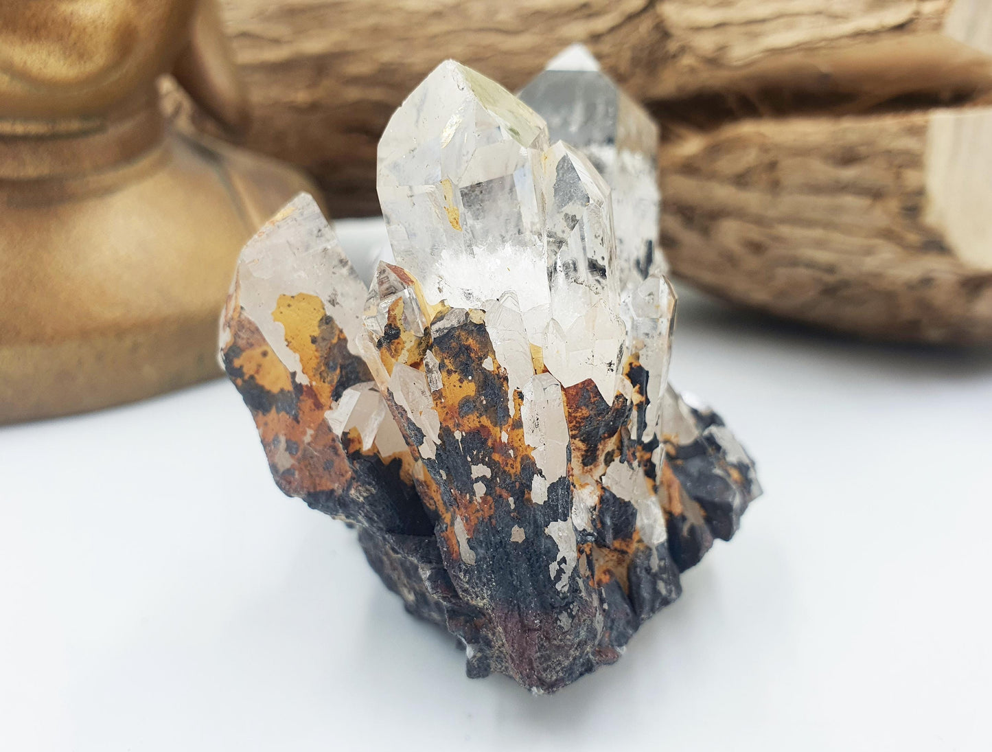 Clear Quartz and Hematite Cluster Specimen - Grounding & Amplifying Healing Raw Crystal, 155g