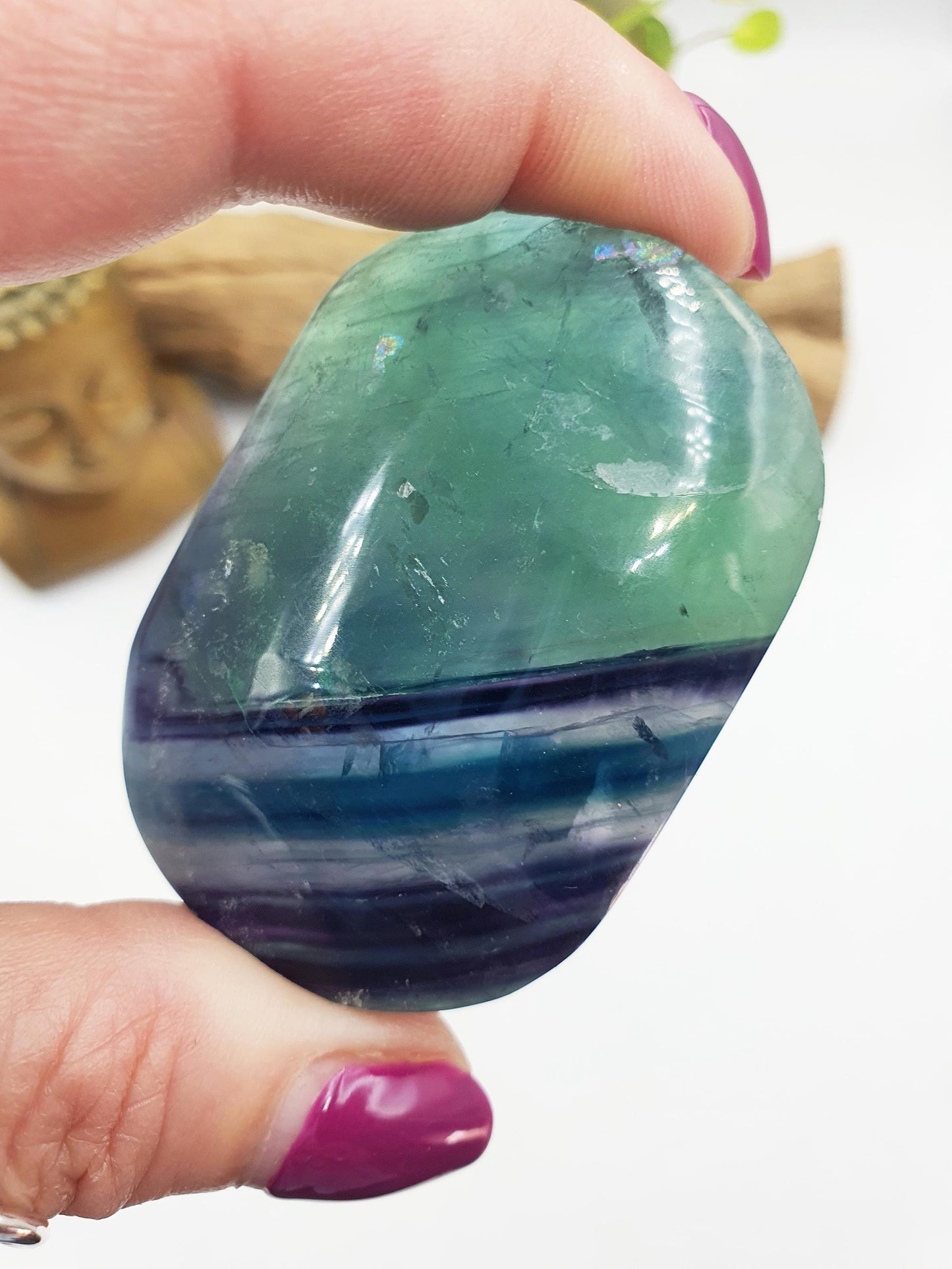 Rainbow Fluorite Palm Stone - Focus and Clarity Healing Crystal - 115g