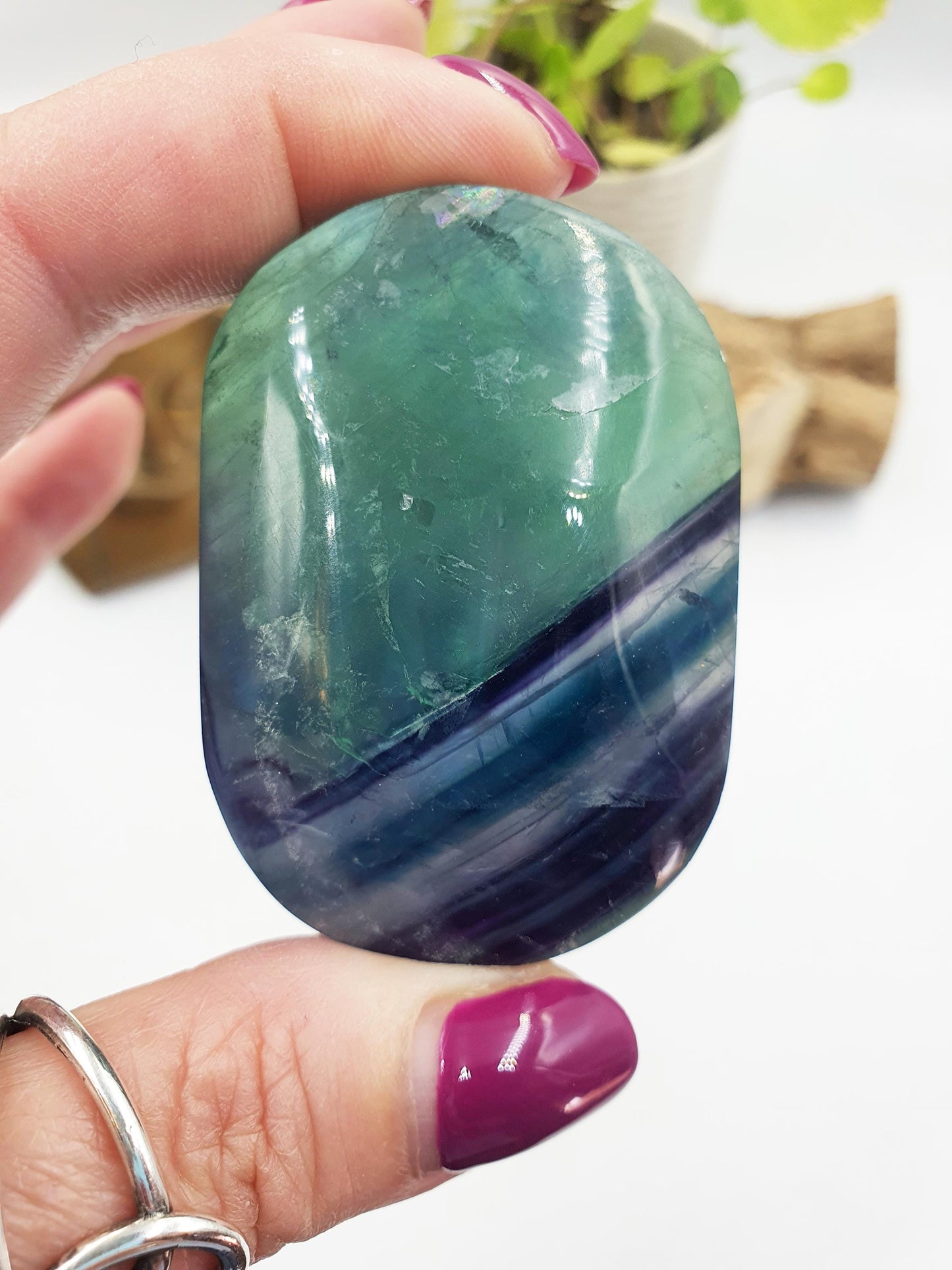 Rainbow Fluorite Palm Stone - Focus and Clarity Healing Crystal - 115g