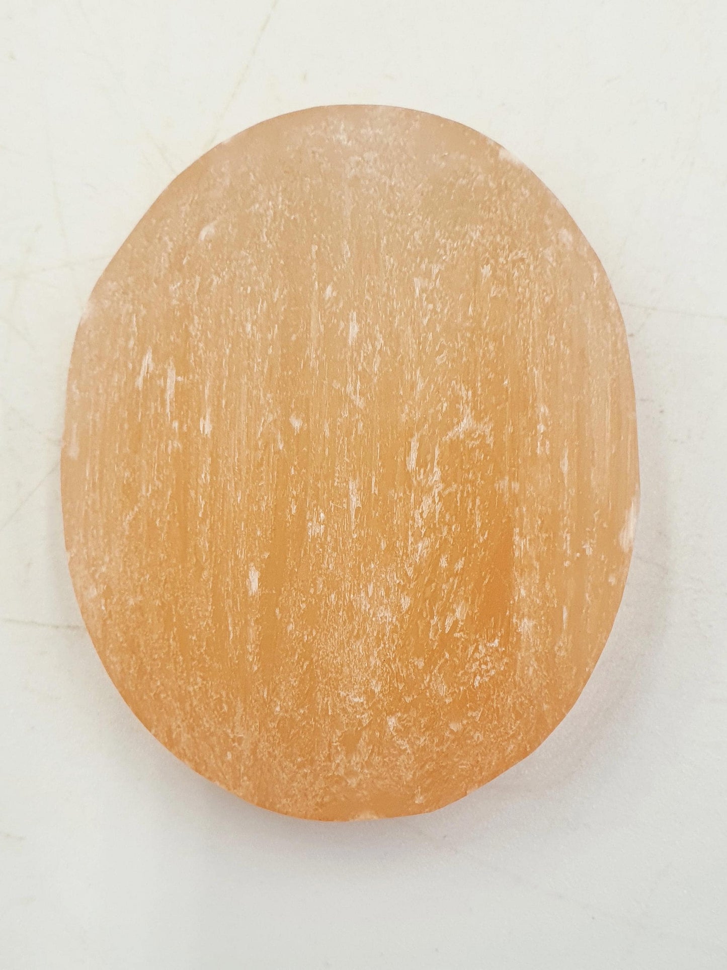 Peach Selenite Palm Stone - Calming & Cleansing Healing Crystal - 60g