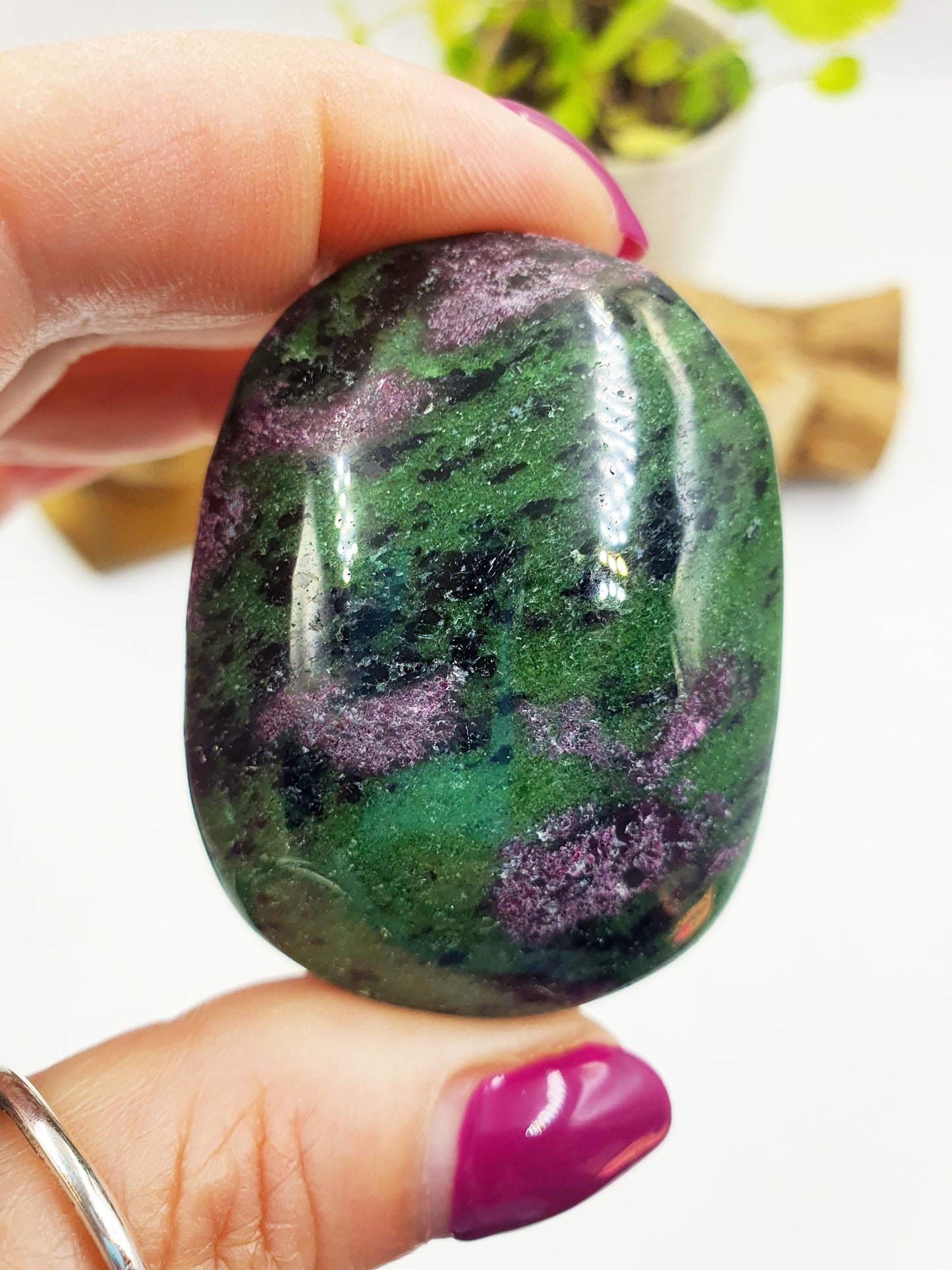 Ruby in Zoisite Palm Stone - Heart Chakra & Vitality Healing Crystal - 95g