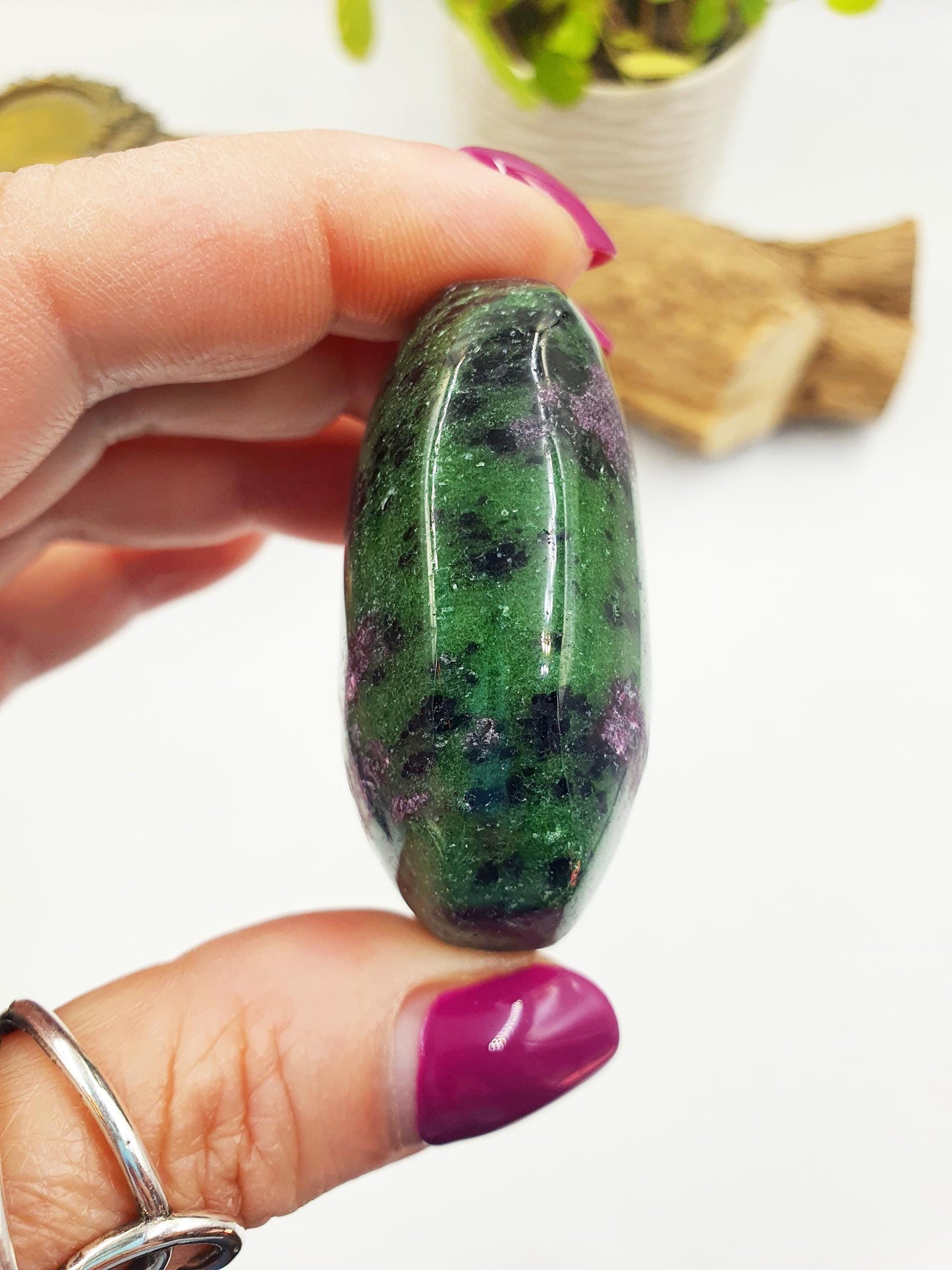 Ruby in Zoisite Palm Stone - Heart Chakra & Vitality Healing Crystal - 95g