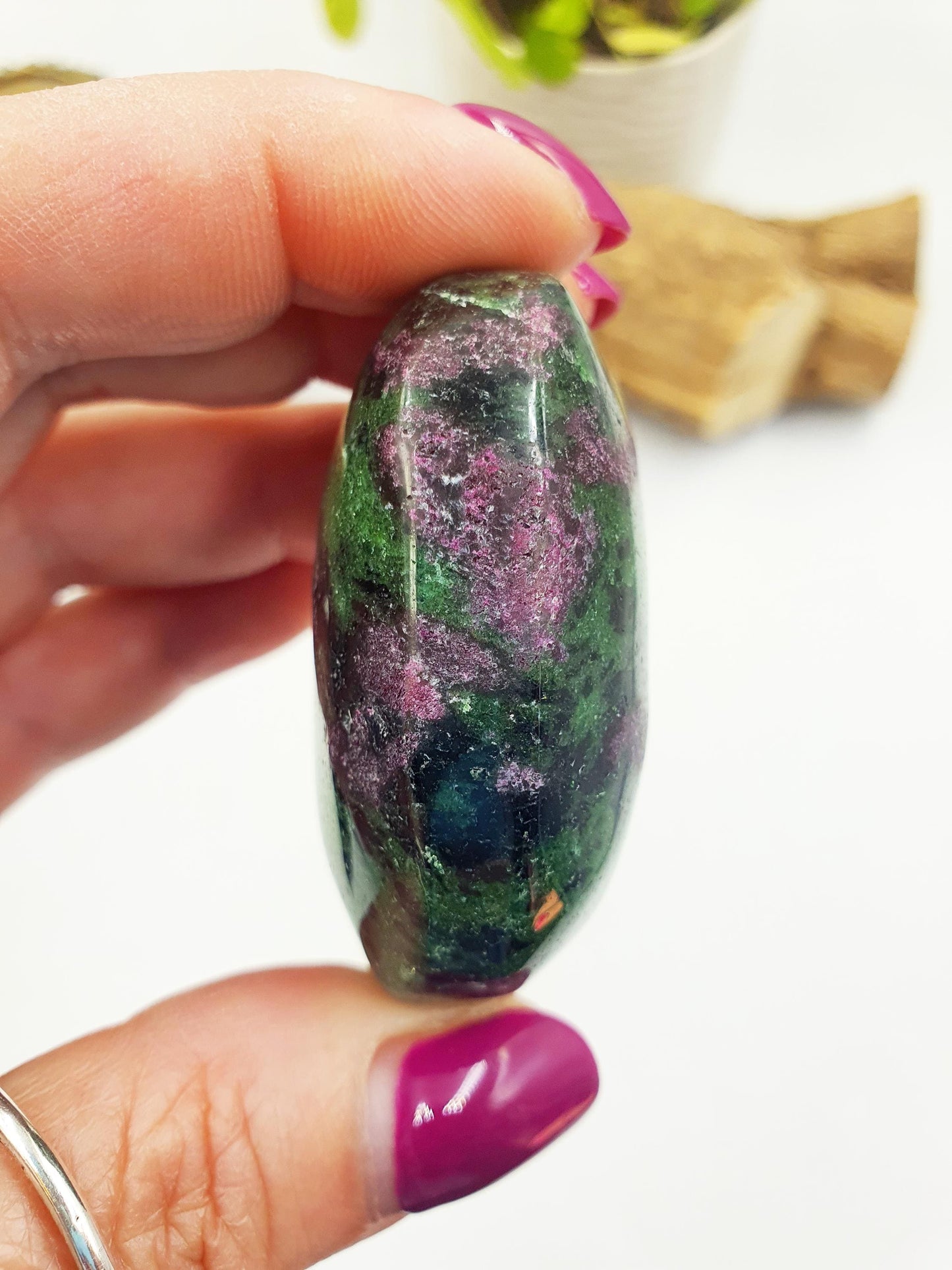 Ruby in Zoisite Palm Stone - Heart Chakra & Vitality Healing Crystal - 95g