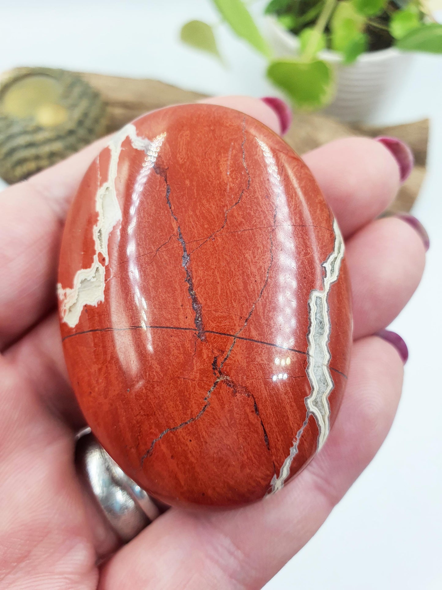 Red Jasper Palm Stone - Grounding & Strength Root Chakra Crystal - 90g