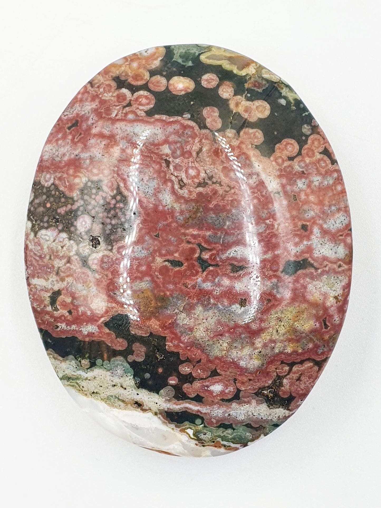 Orbicular Ocean Jasper Palm - Joy & Renewal Healing Crystal - 110g