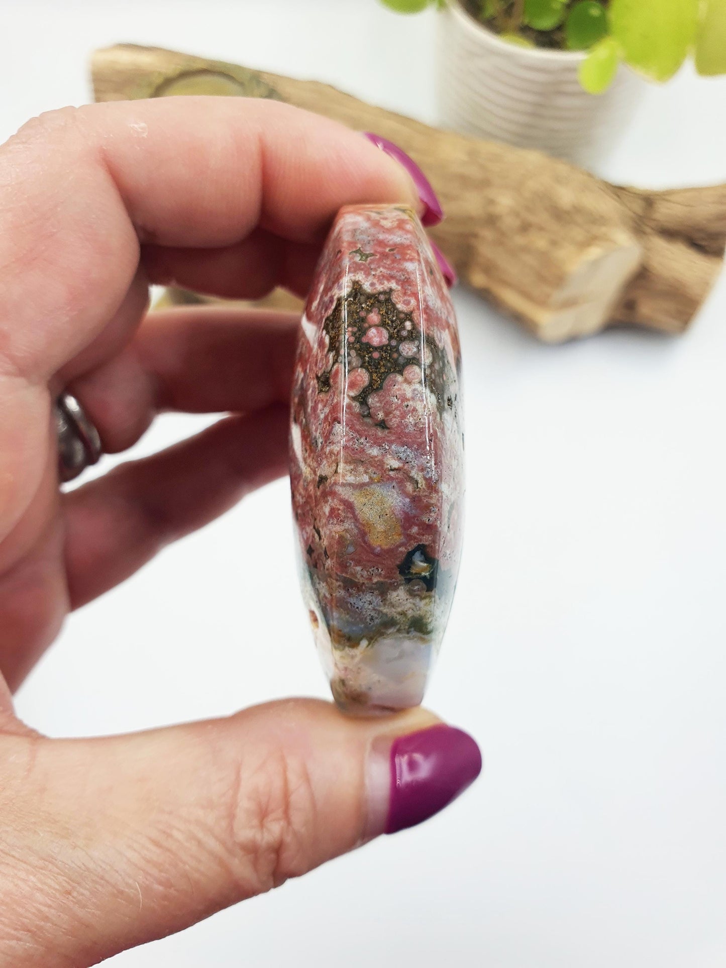 Orbicular Ocean Jasper Palm - Joy & Renewal Healing Crystal - 110g