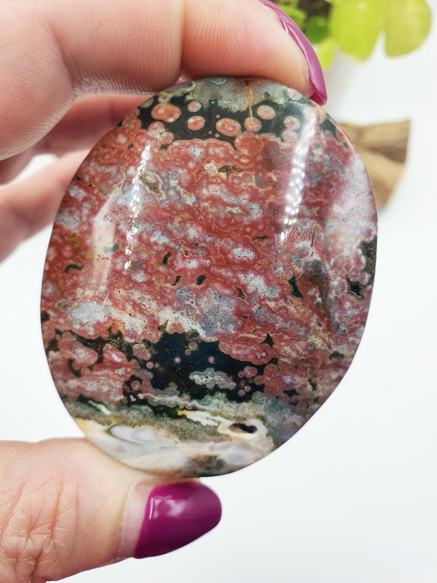 Orbicular Ocean Jasper Palm - Joy & Renewal Healing Crystal - 110g
