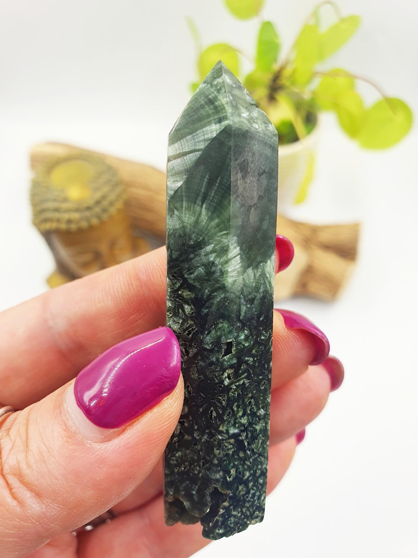 Flashy Seraphinite Tower - Angelic Connection & Heart Healing Crystal Point - 40g