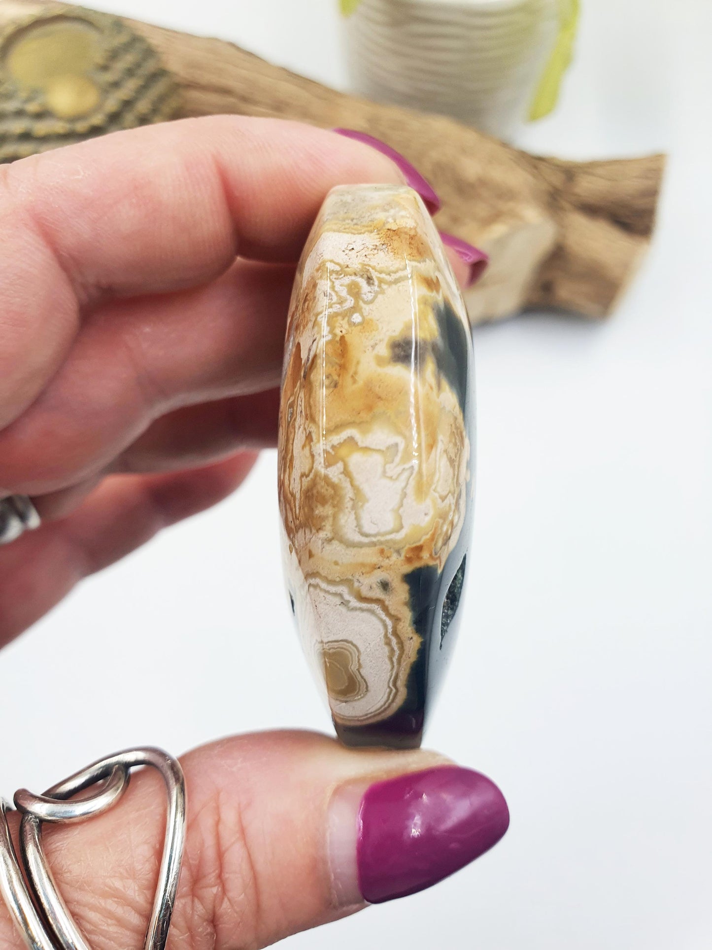Unique Orbicular Ocean Jasper Palm - Joy & Renewal Healing Crystal - 85g
