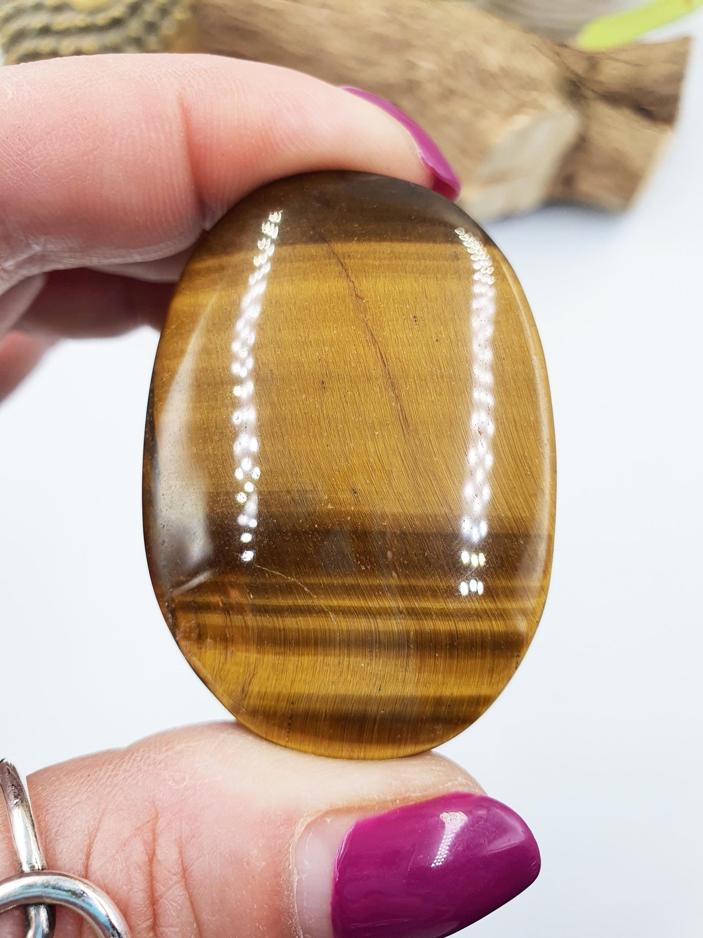High Grade Flashy Yellow Tigers Eye Palm Stone - Protection & Courage Crystal - 55g