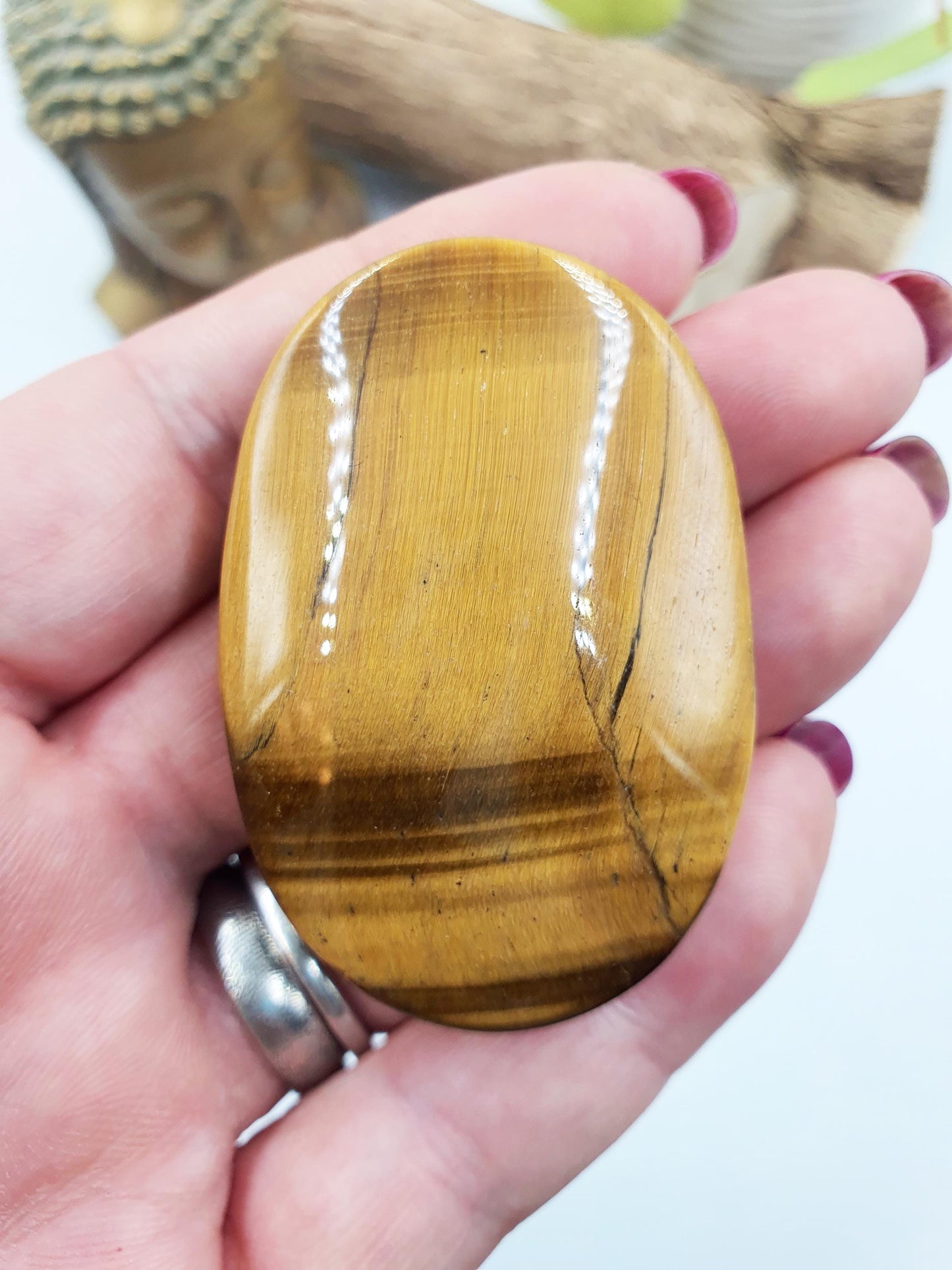 High Grade Flashy Yellow Tigers Eye Palm Stone - Protection & Courage Crystal - 55g