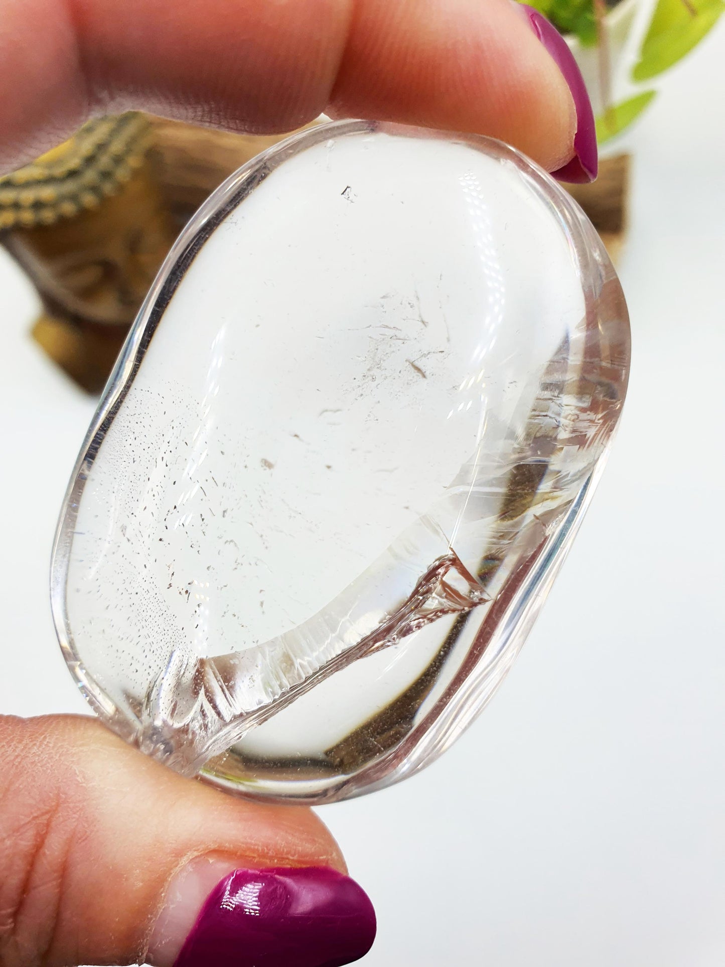 High Grade Clear Quartz Palm Stone with large Rainbows - Energy Amplifying Healing Crystal - 85g