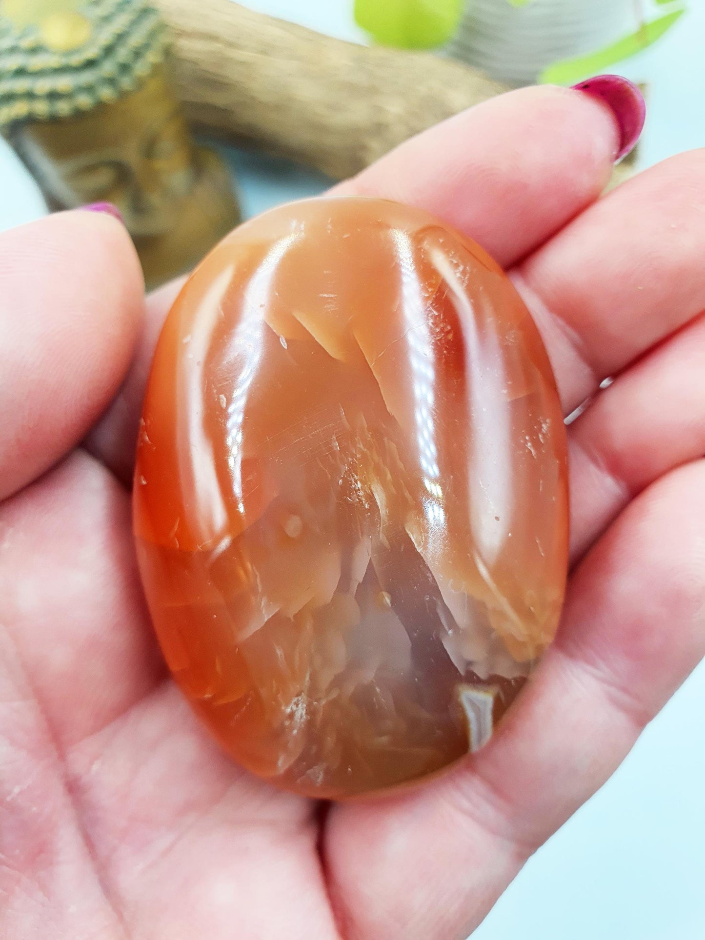 Carnelian Palm Stone - Vitality & Creative Healing Crystal - 80g