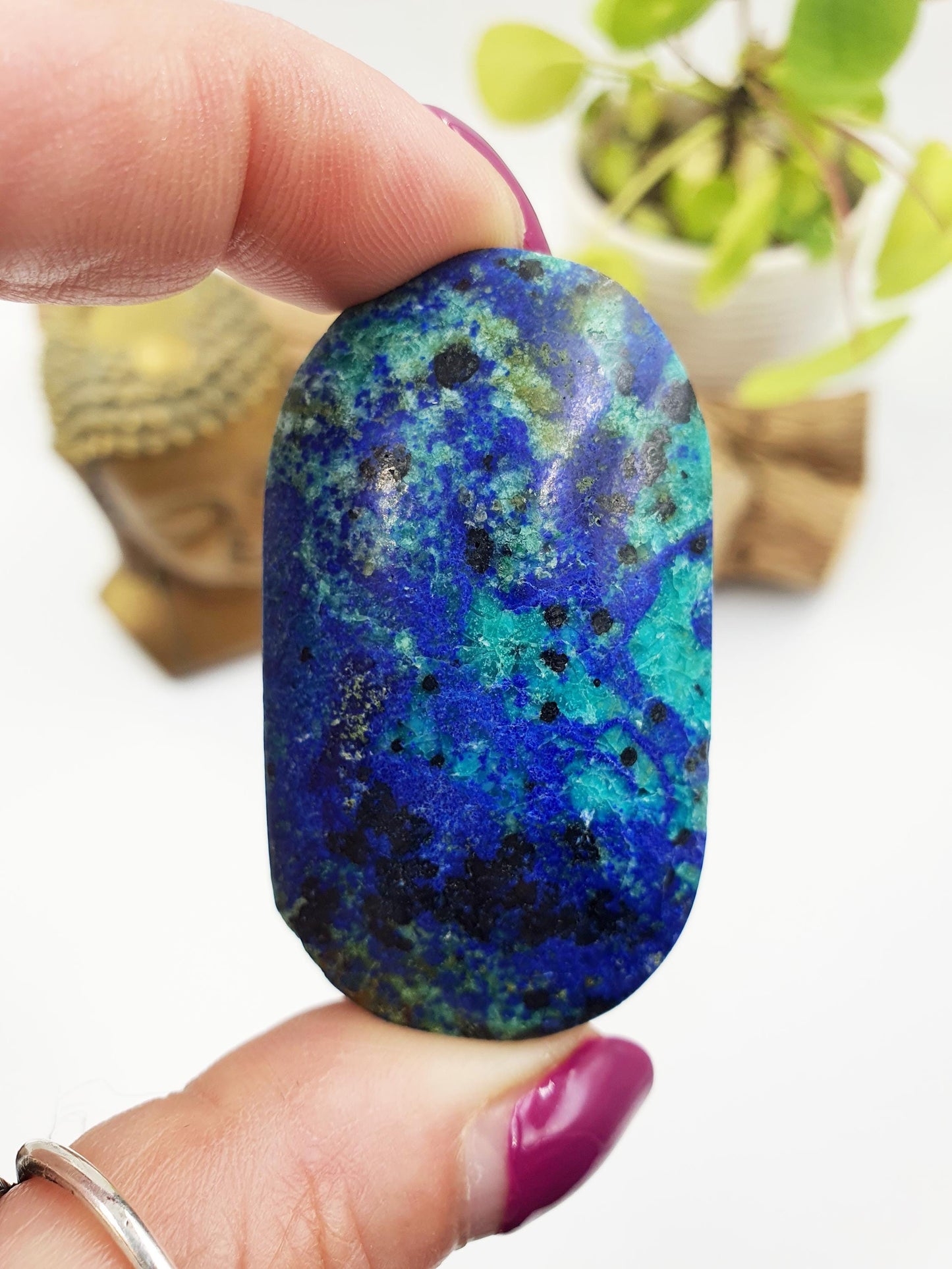 Rare Azurite Palm Stone - Intuition & Spiritual Insight Third Eye Chakra Crystal - 40g