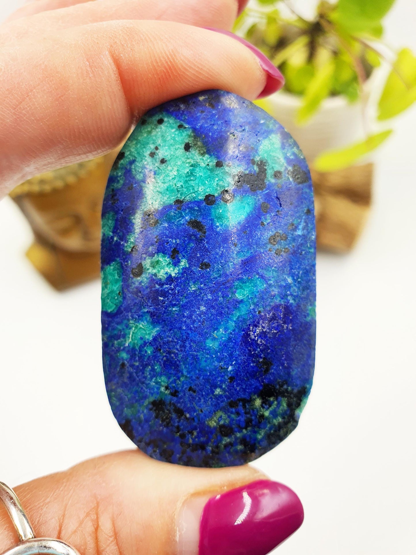 Rare Azurite Palm Stone - Intuition & Spiritual Insight Third Eye Chakra Crystal - 40g