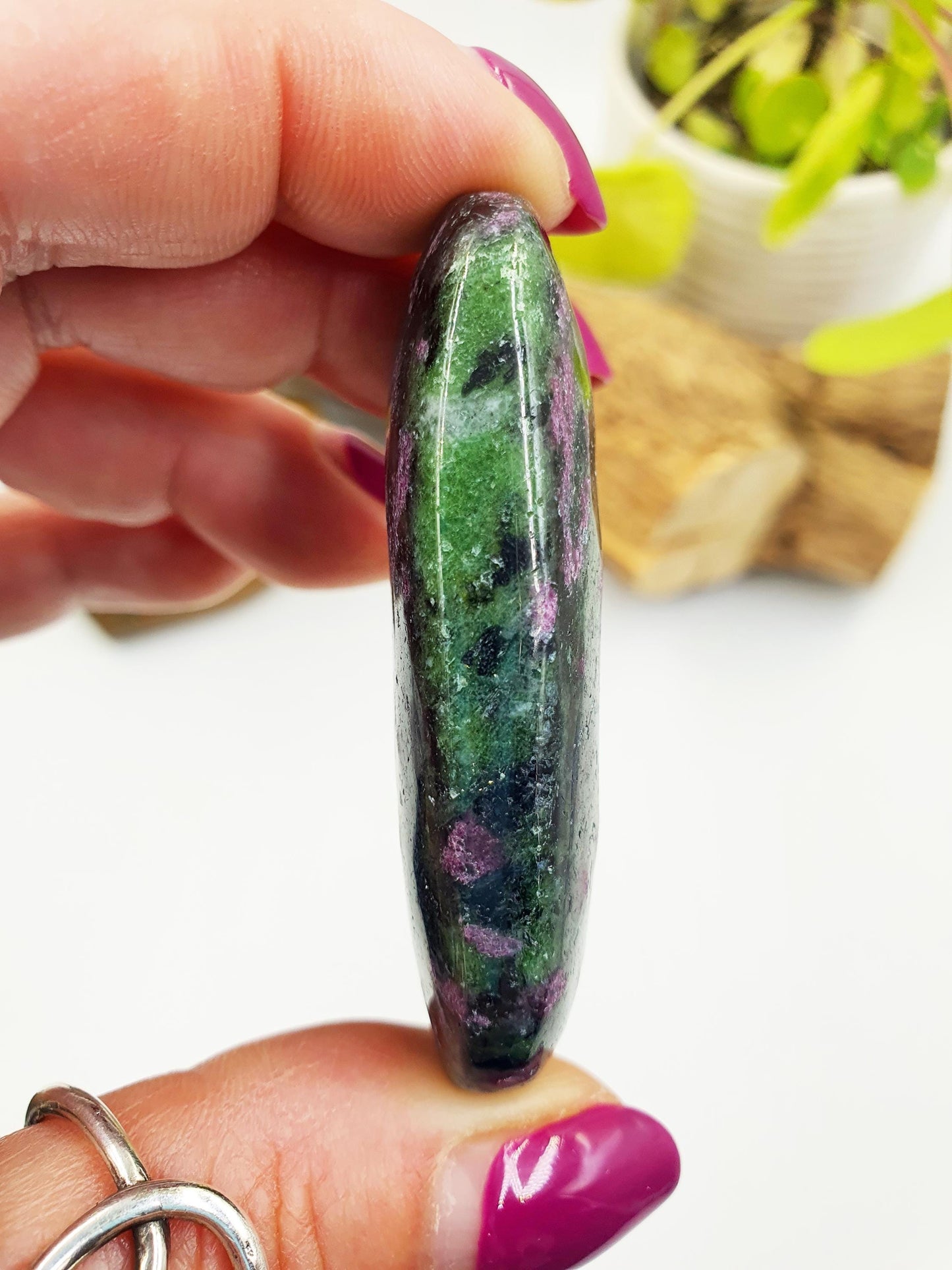 Ruby in Zoisite Palm Stone - Heart Chakra & Vitality Healing Crystal - 45g