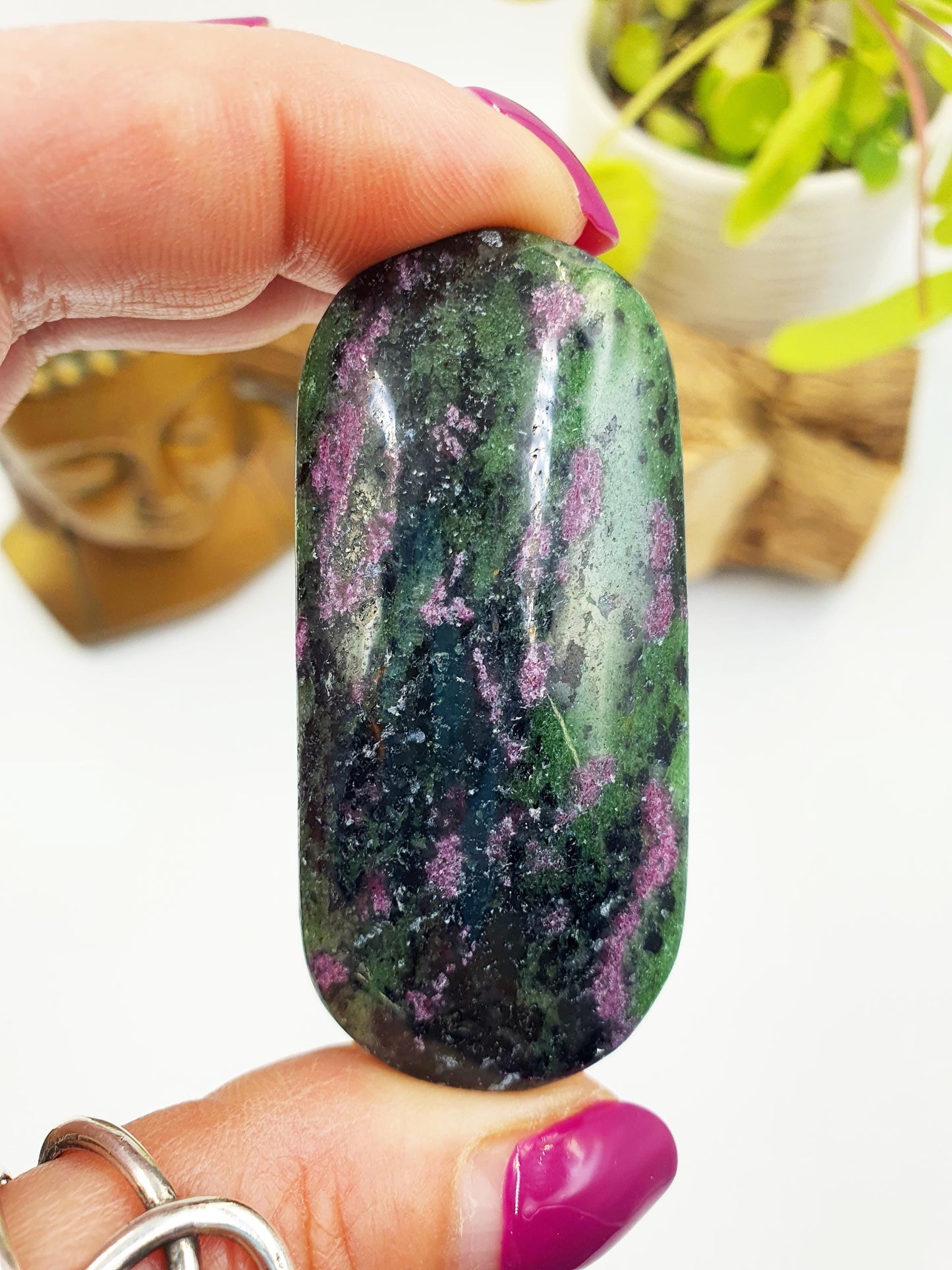 Ruby in Zoisite Palm Stone - Heart Chakra & Vitality Healing Crystal - 45g
